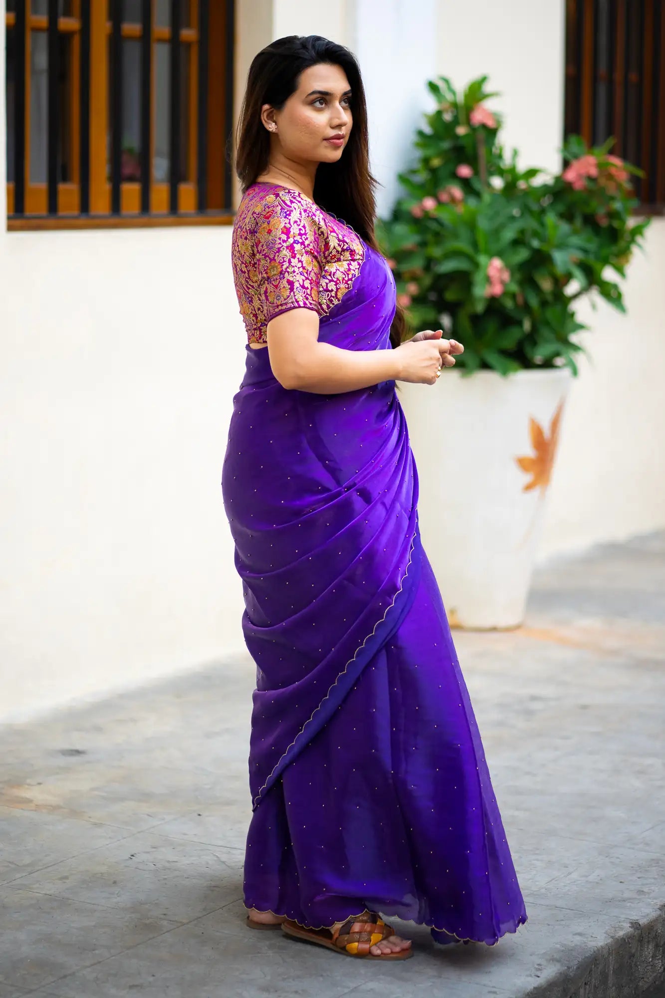 Royal-Purple-Glazy-Organza-Saree-I-Love-Sarees