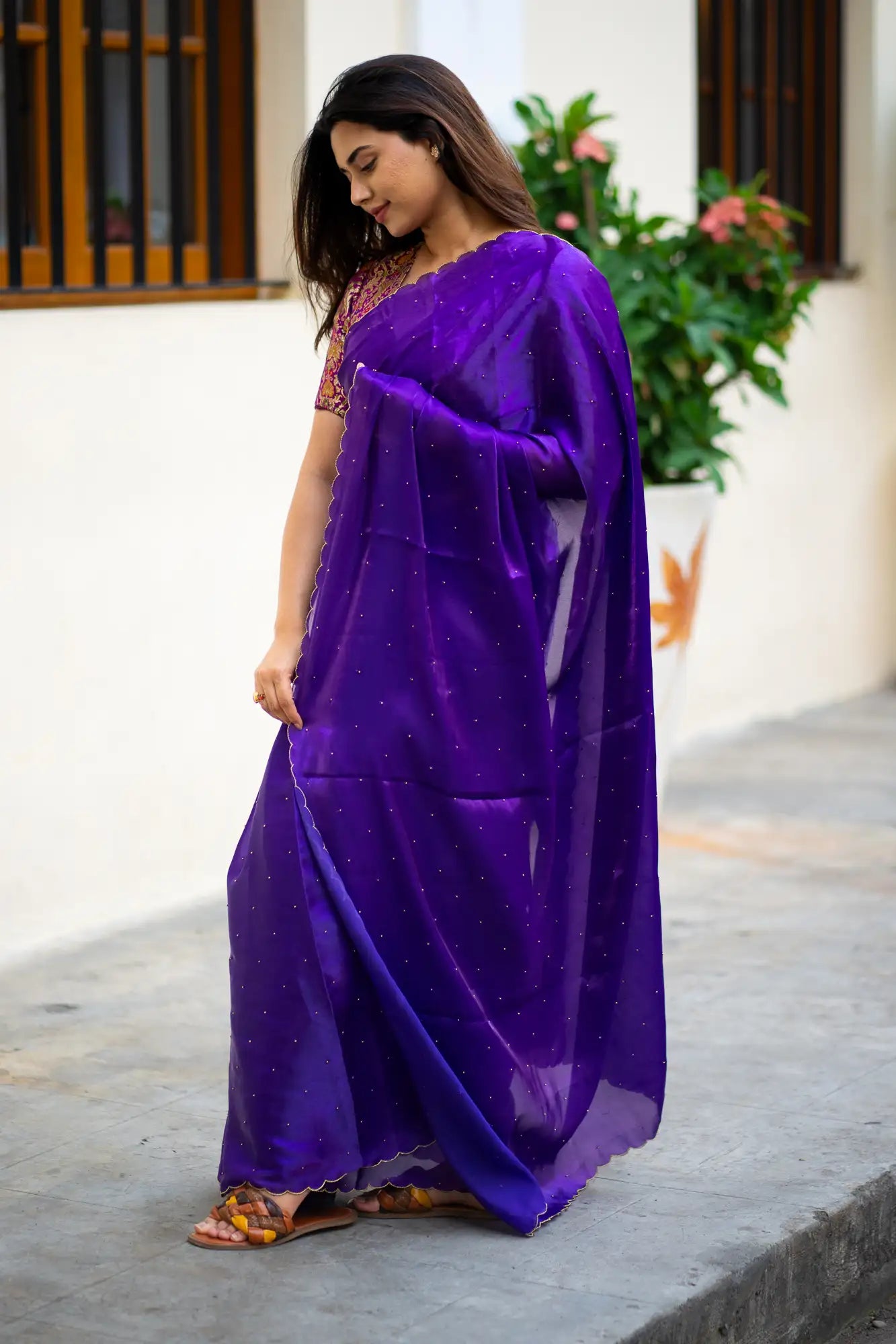 Royal-Purple-Glazy-Organza-Saree-I-Love-Sarees