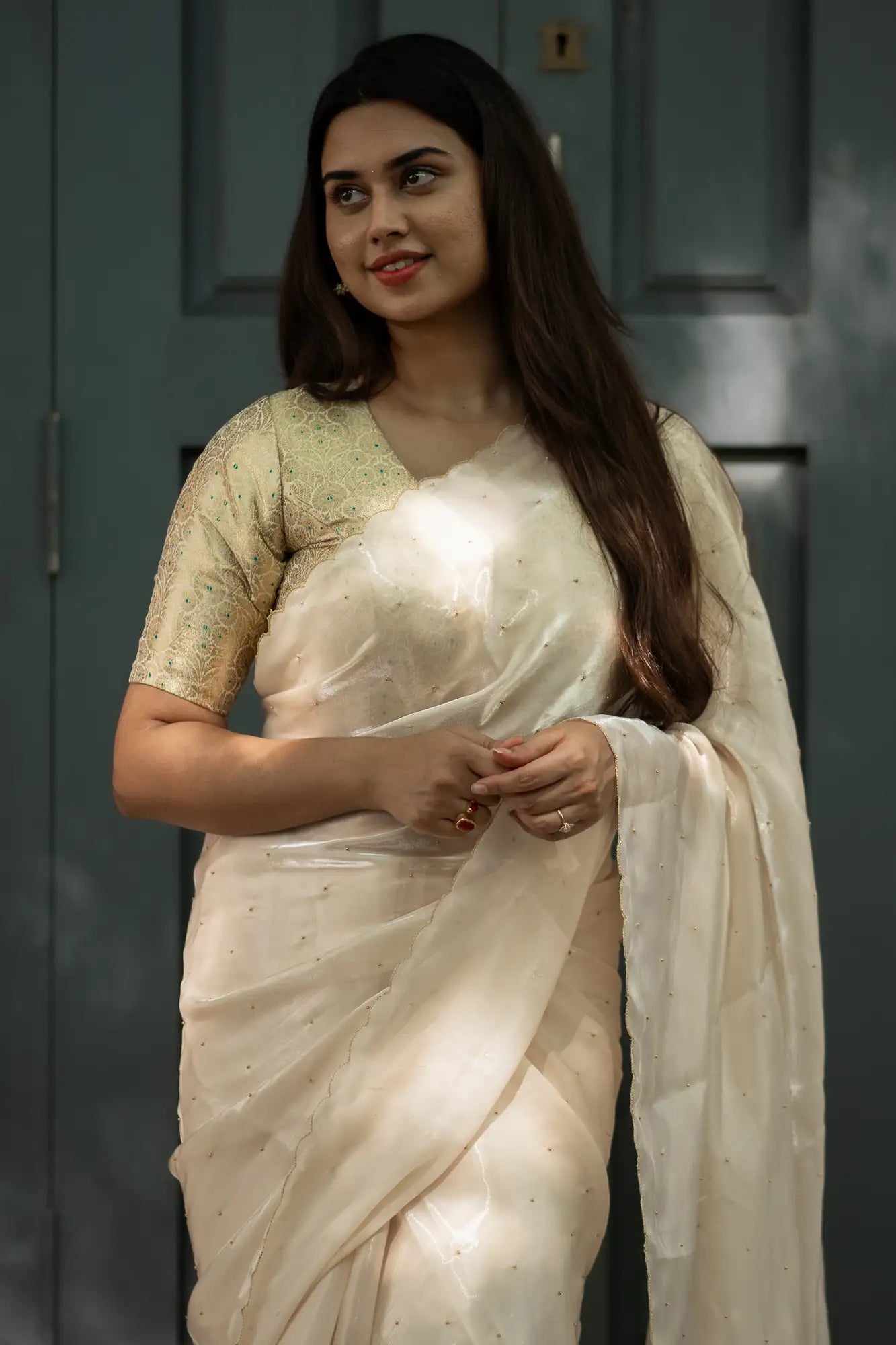 Off-White-Glazy-Organza-Saree-I-Love-Sarees