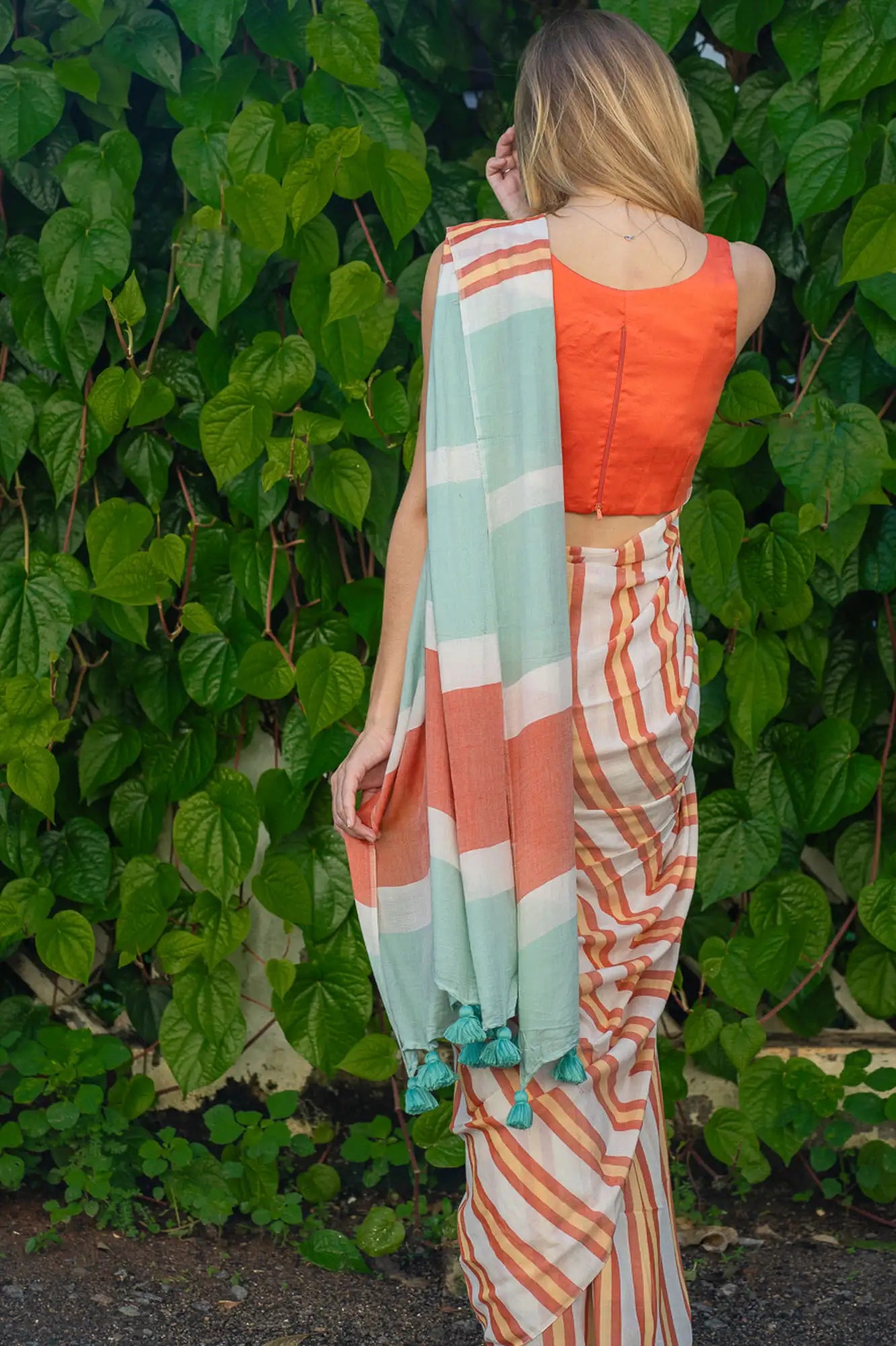 Tangerine Tango Stripe Saree