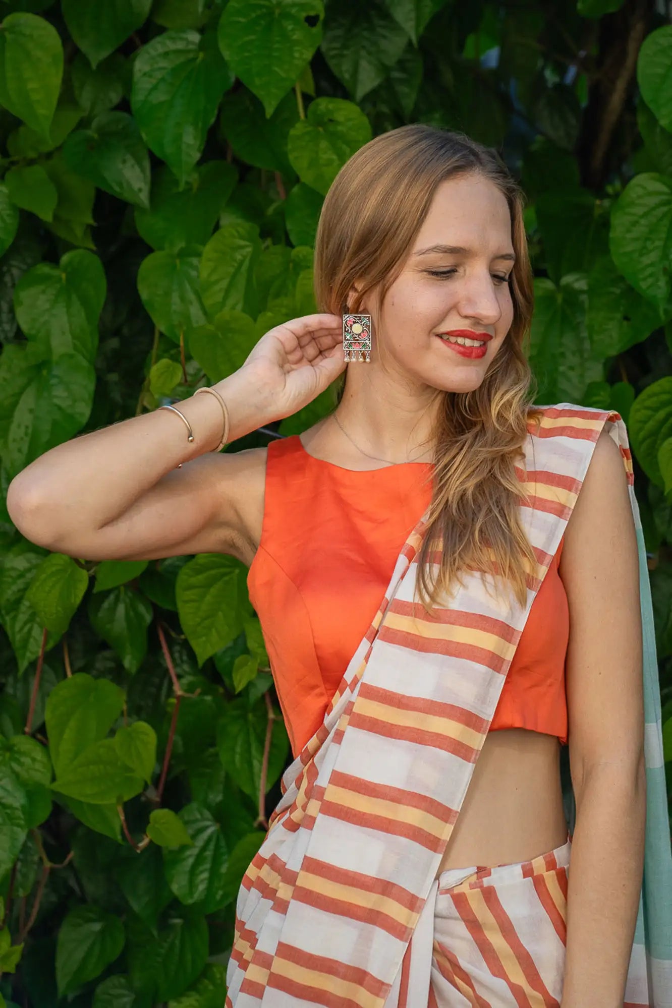 Tangerine Tango Stripe Saree