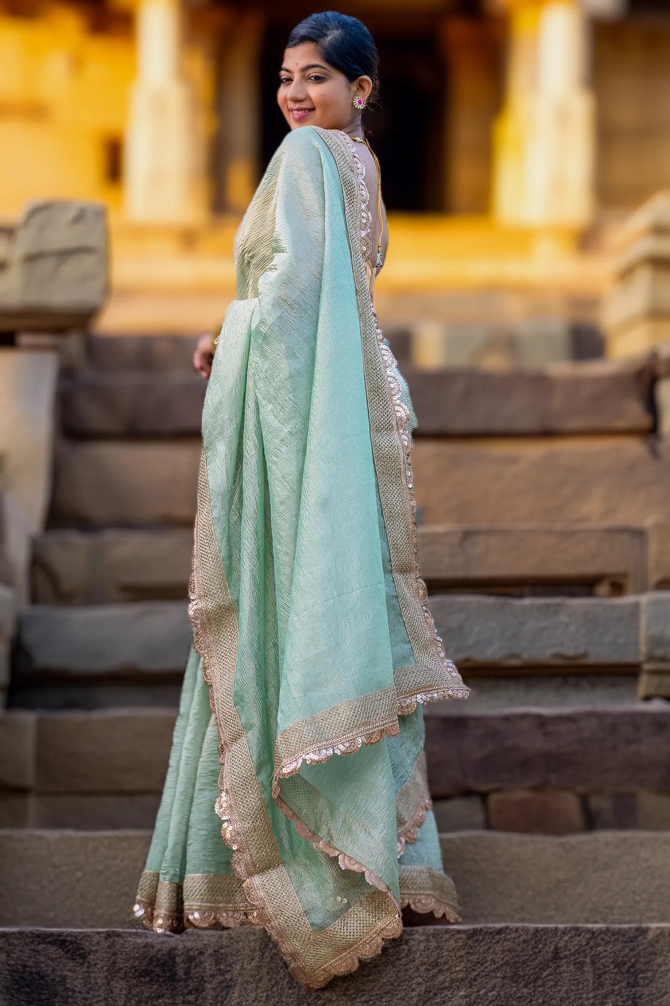 Pastel Paige Crushed Tissue Banarasi Saree