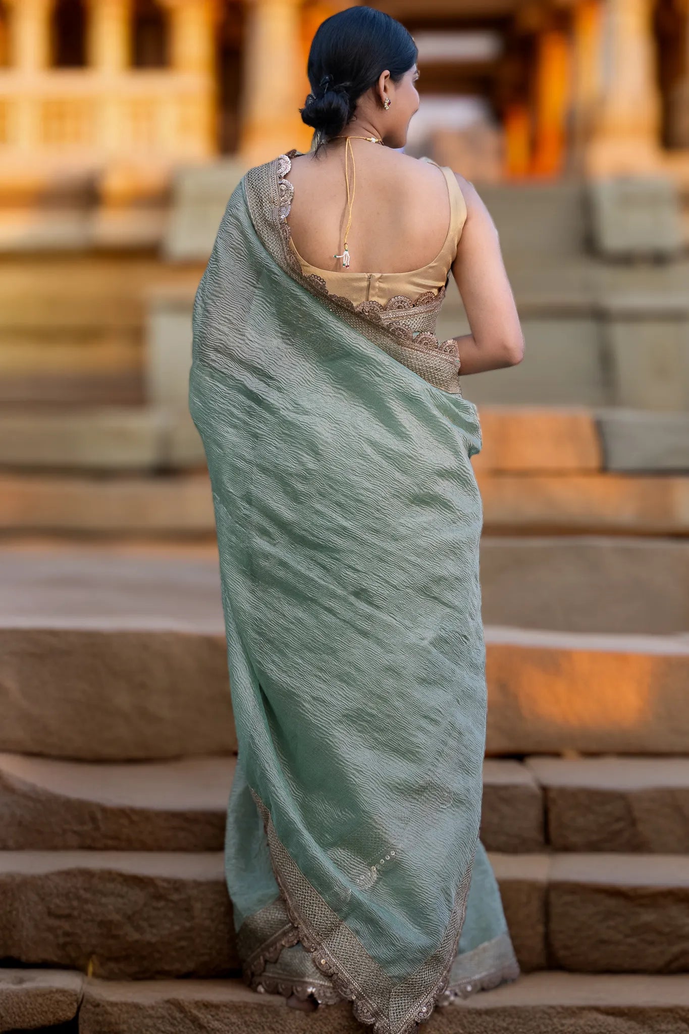 Pastel Paige Crushed Tissue Banarasi Saree