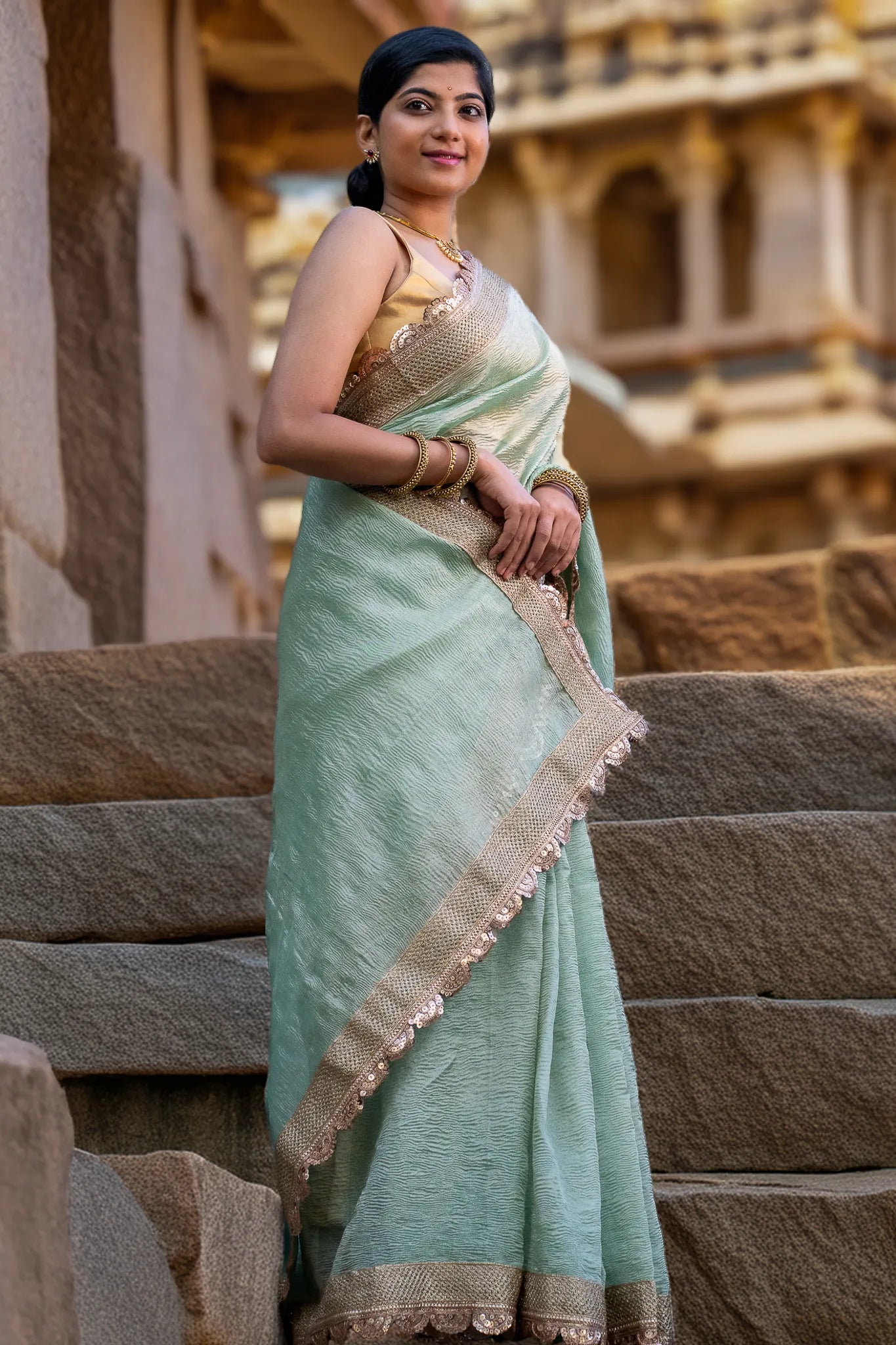 Pastel Paige Crushed Tissue Banarasi Saree