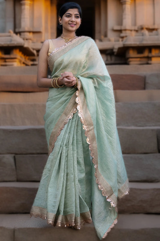 Pastel Paige Crushed Tissue Banarasi Saree