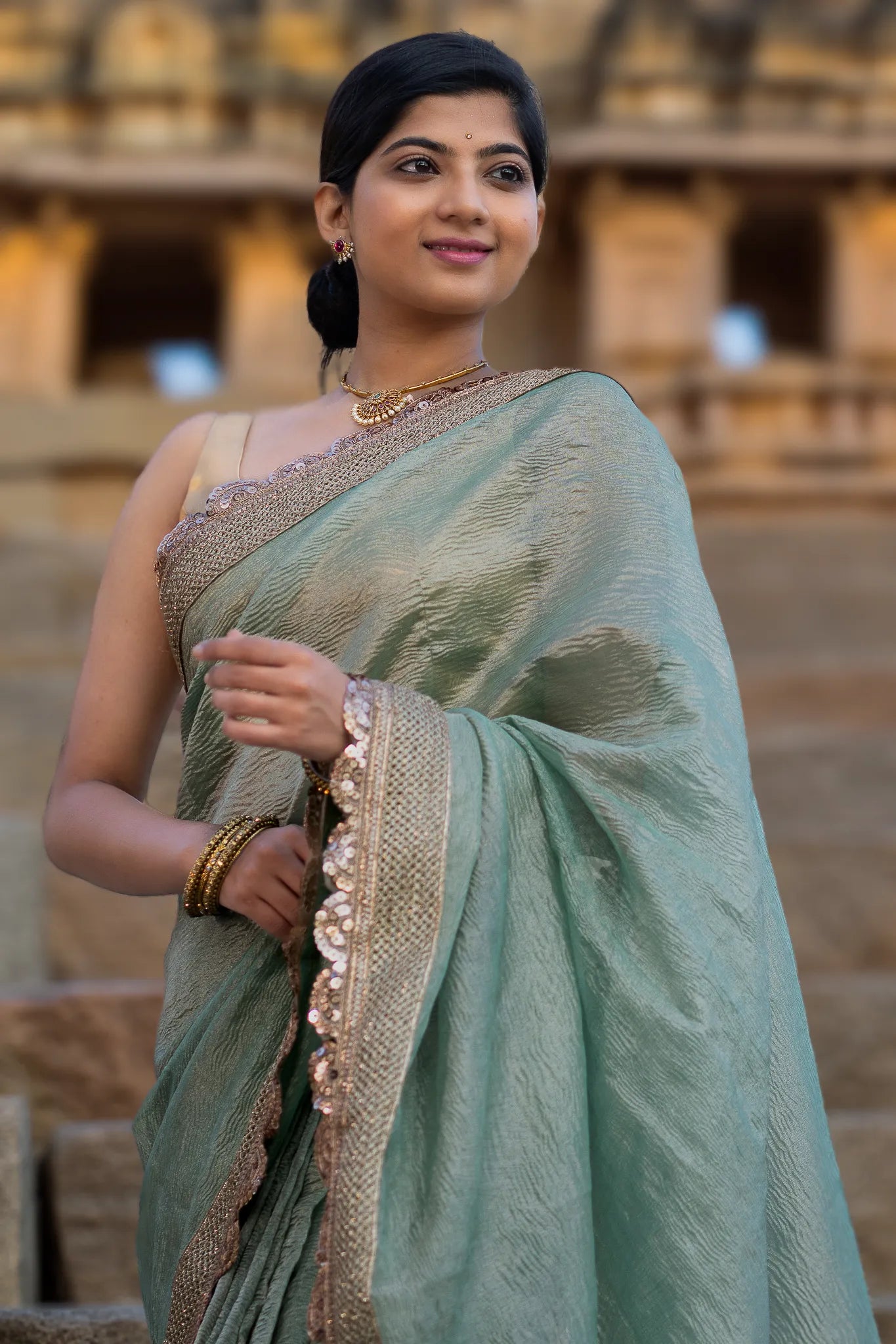 Pastel Paige Crushed Tissue Banarasi Saree