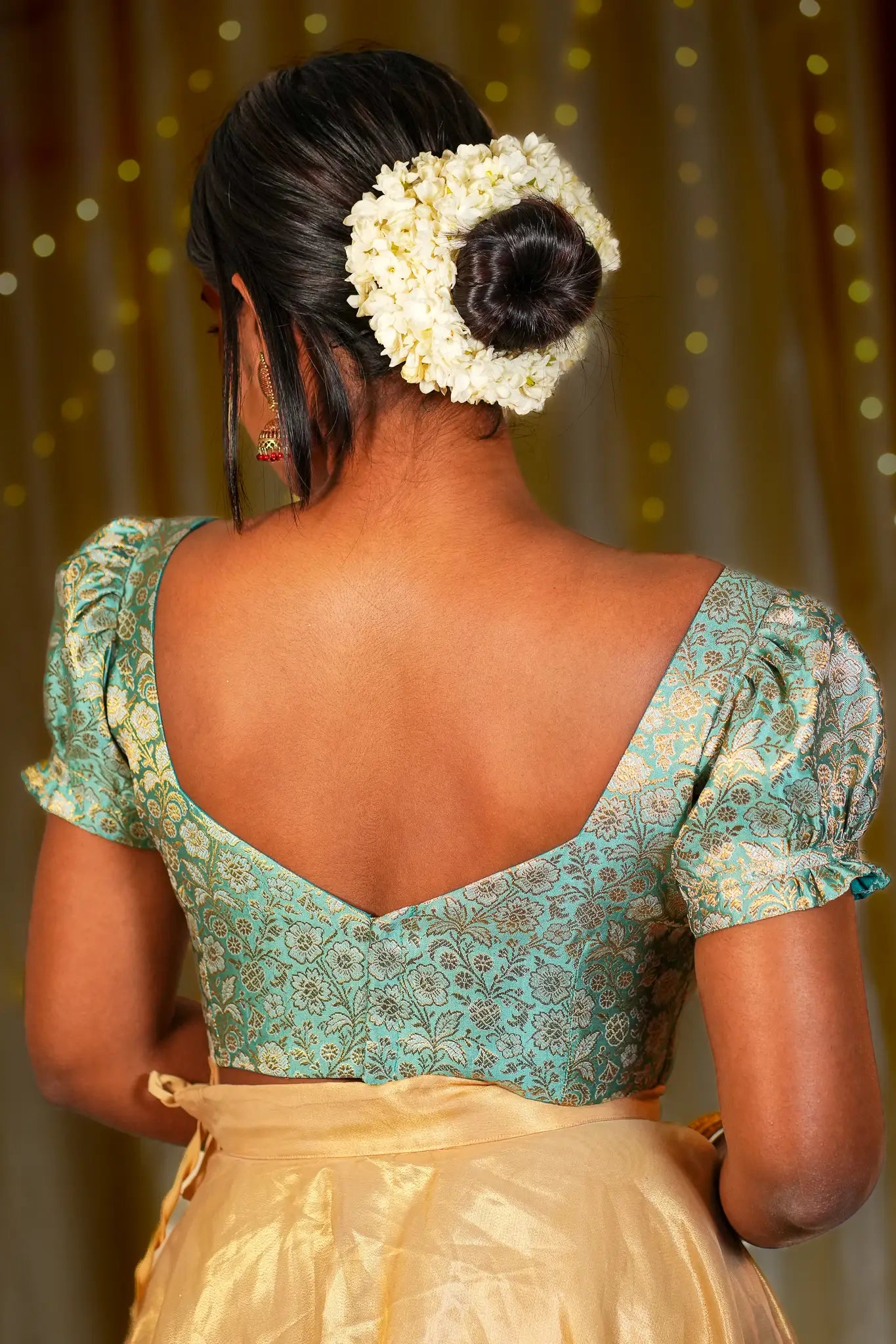 Sky Tints Banarasi Puff Sleeve Blouse