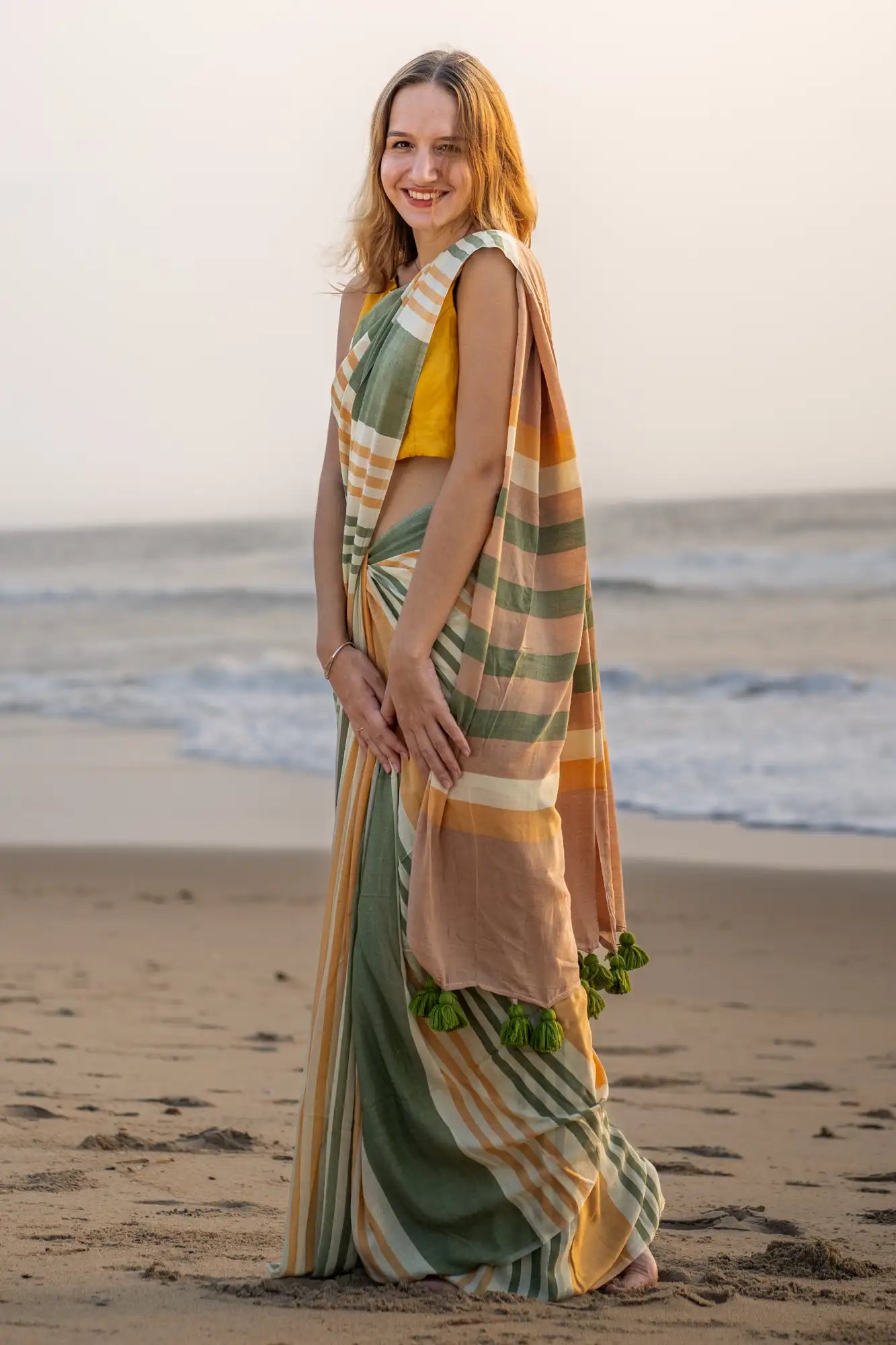Champagne Charisma Stripe Saree