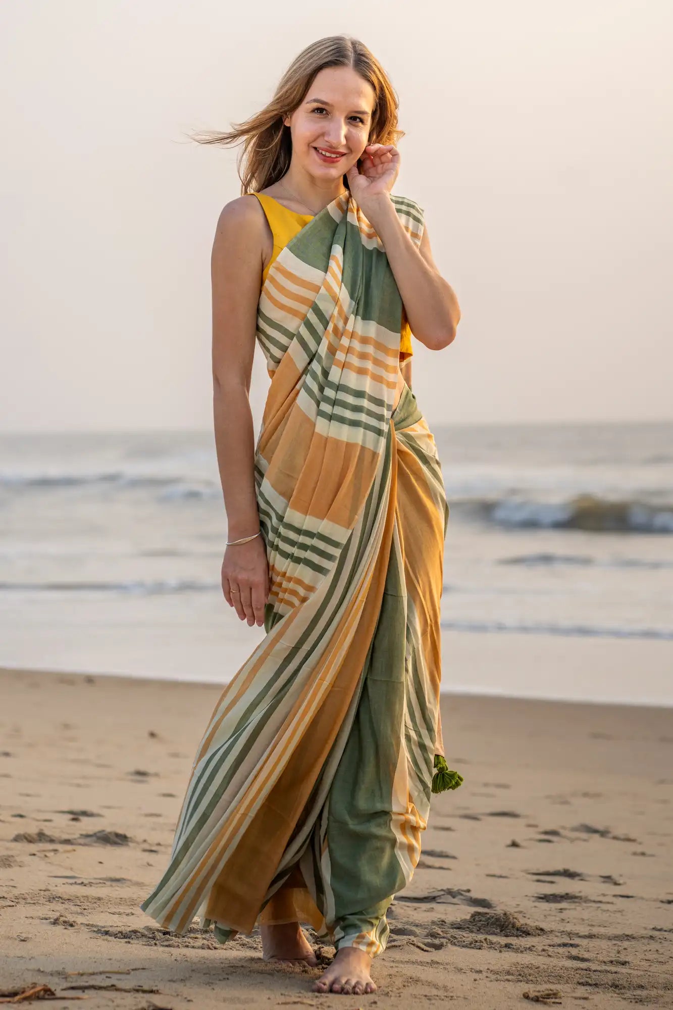 Champagne Charisma Stripe Saree