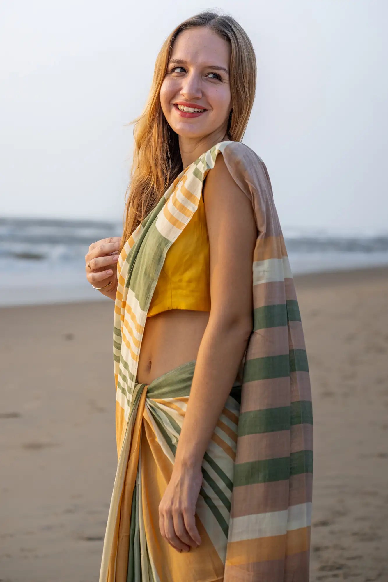 Champagne Charisma Stripe Saree