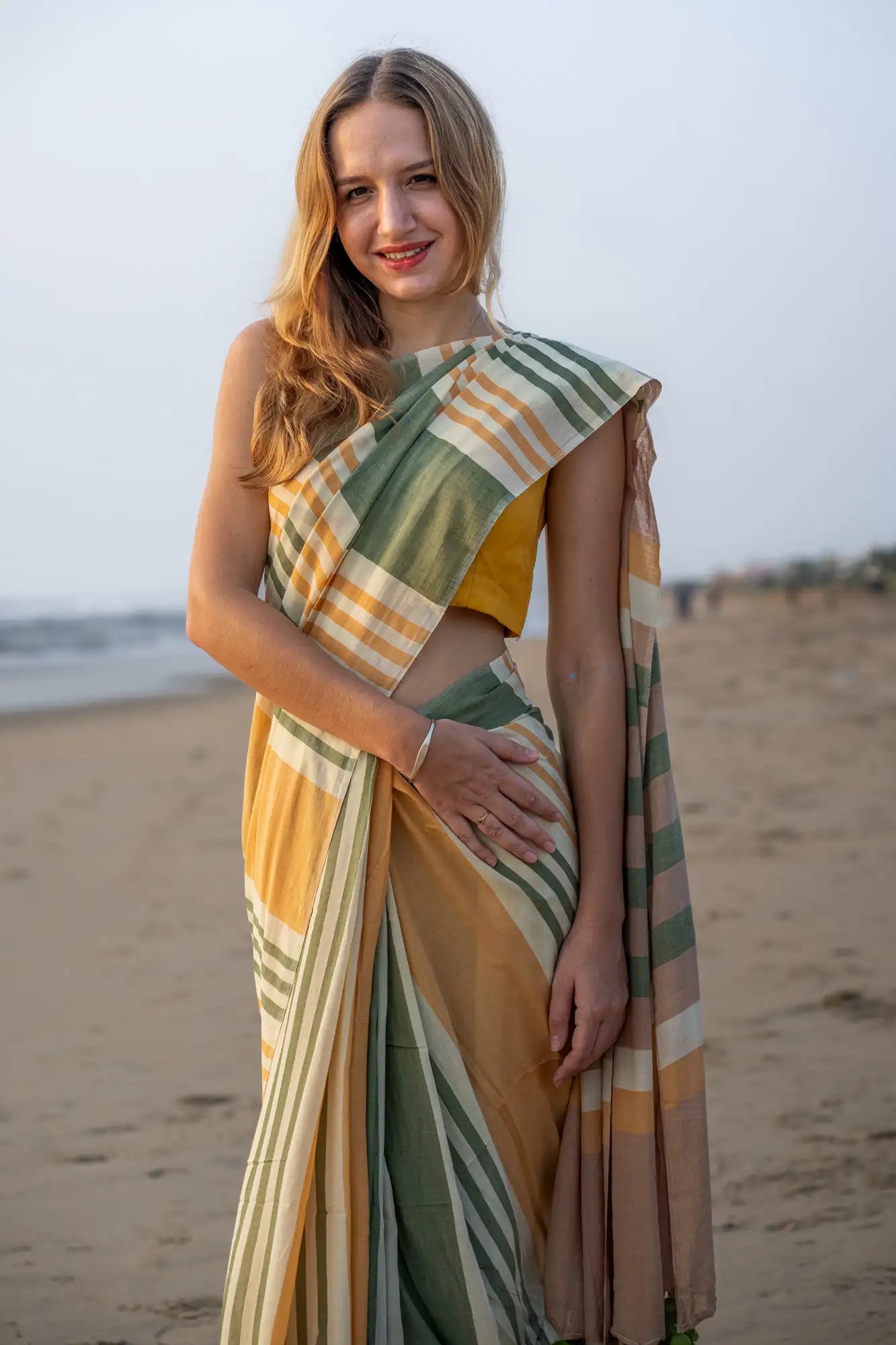 Champagne Charisma Stripe Saree