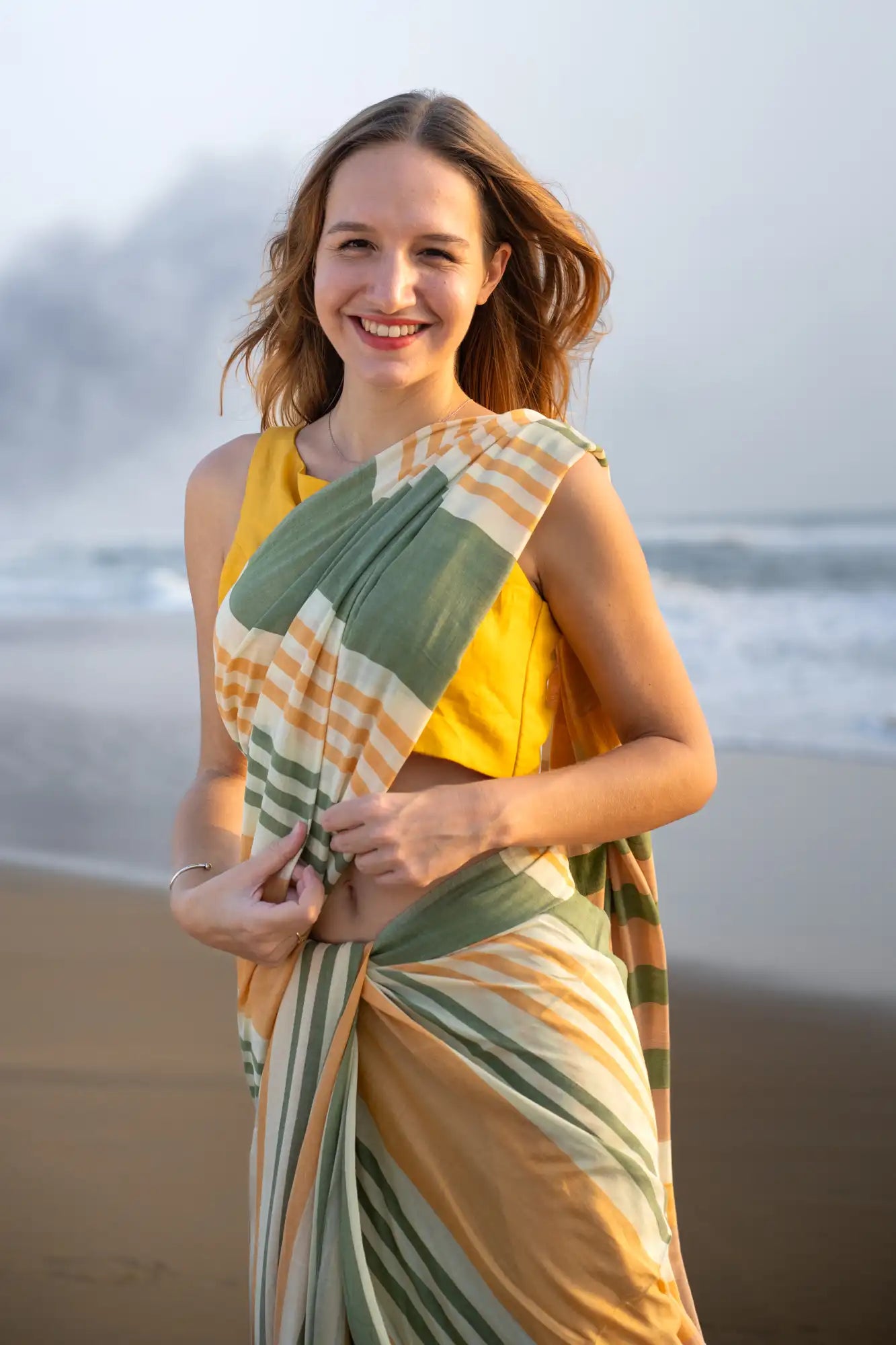 Champagne Charisma Stripe Saree