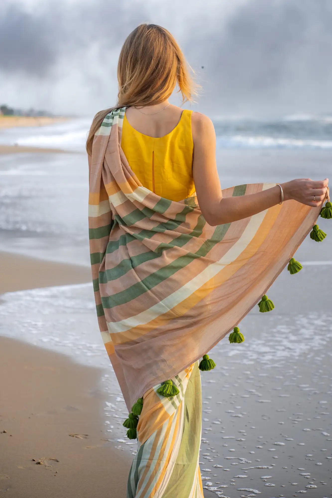 Champagne Charisma Stripe Saree