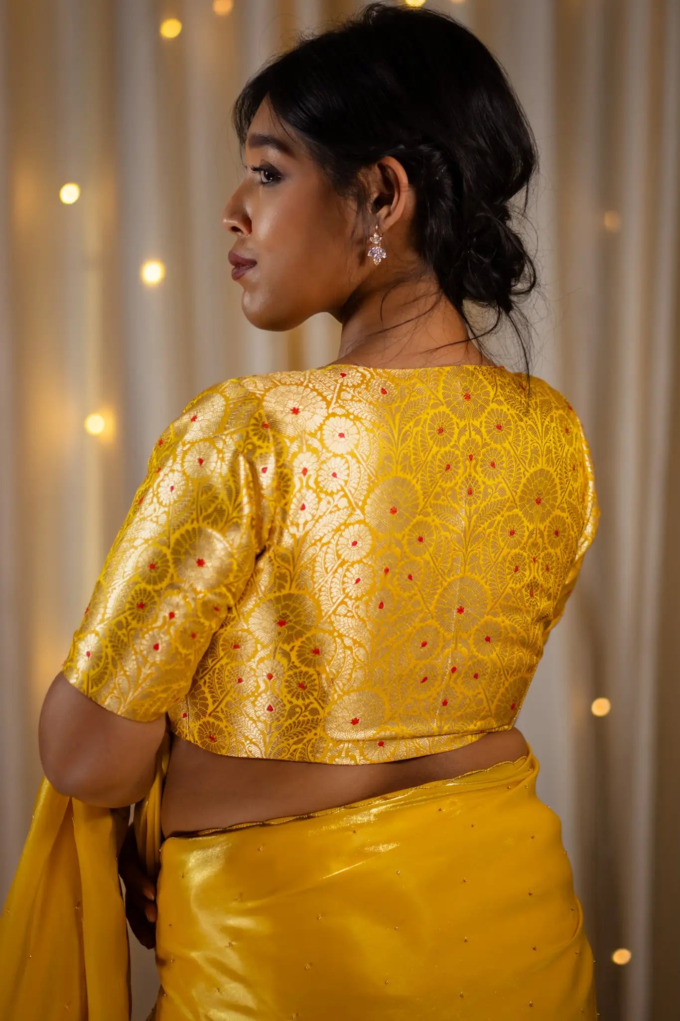 Yellow-V-Neck-Banarasi-Blouse-With-Sleeve-Readymade-Blouse-I-Love-Sarees