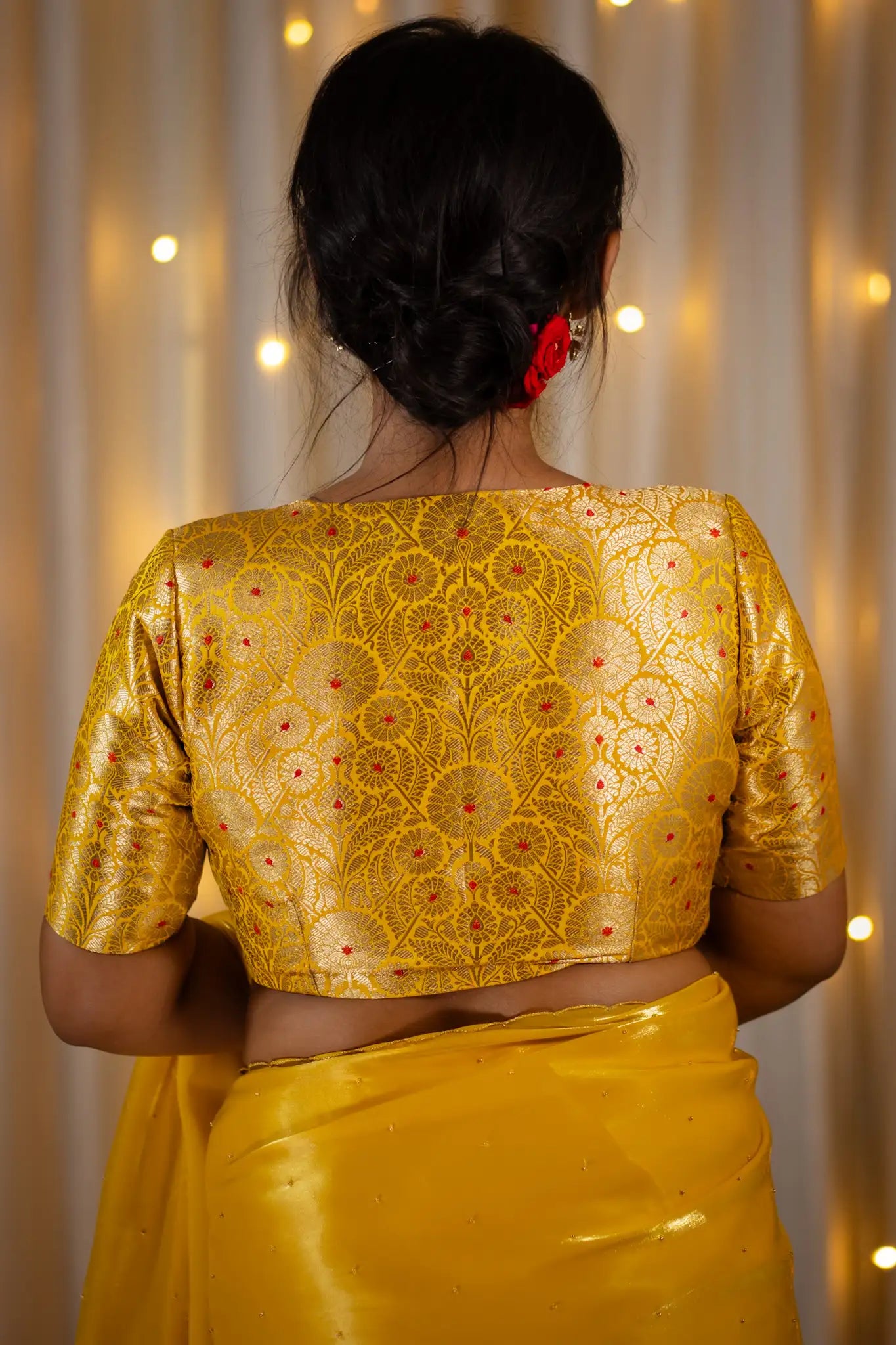 Yellow-V-Neck-Banarasi-Blouse-With-Sleeve-Readymade-Blouse-I-Love-Sarees