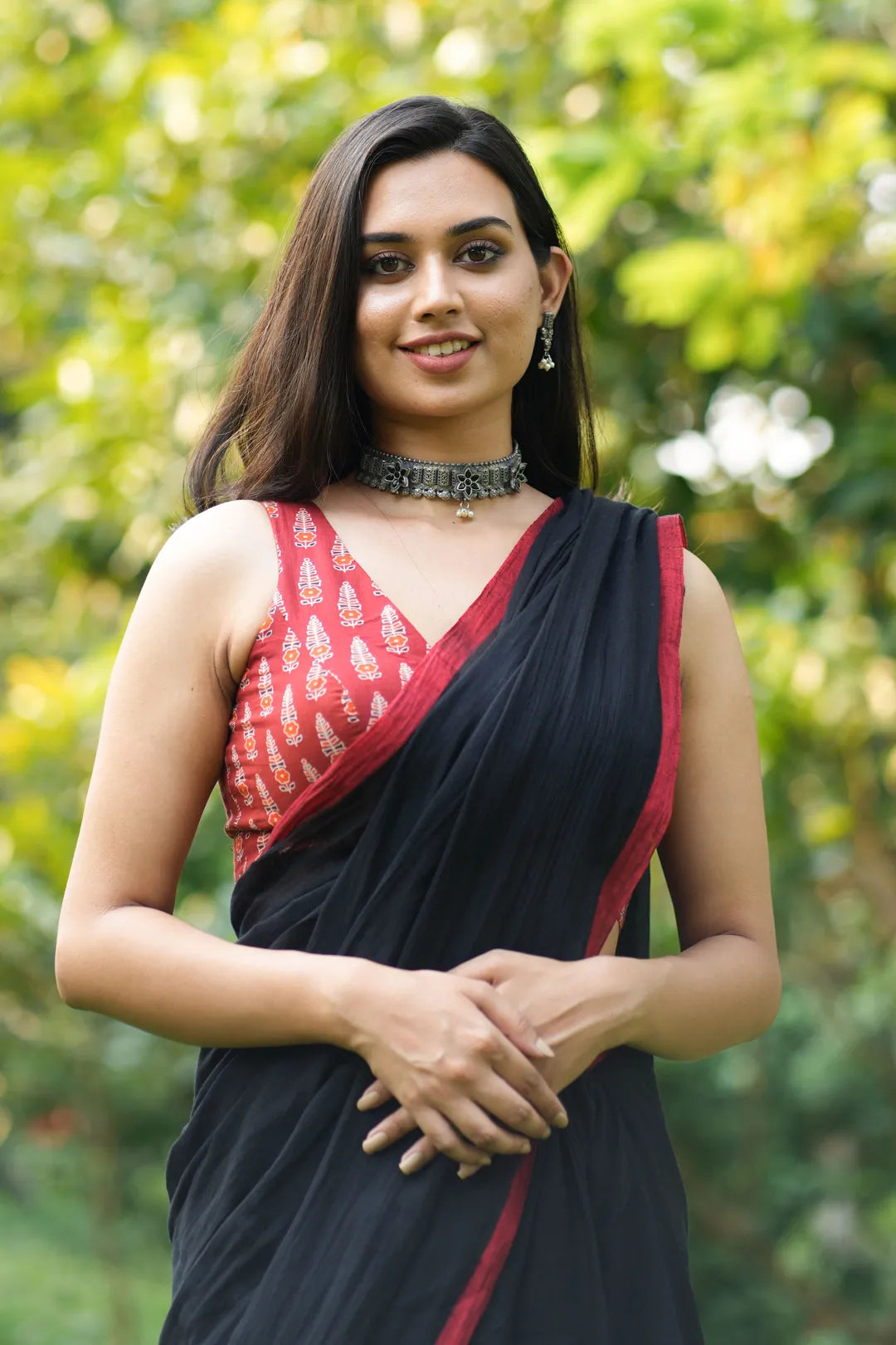 Ajrakh Red Sleeveless Blouse - Readymade Saree Blouse - I Love Sarees
