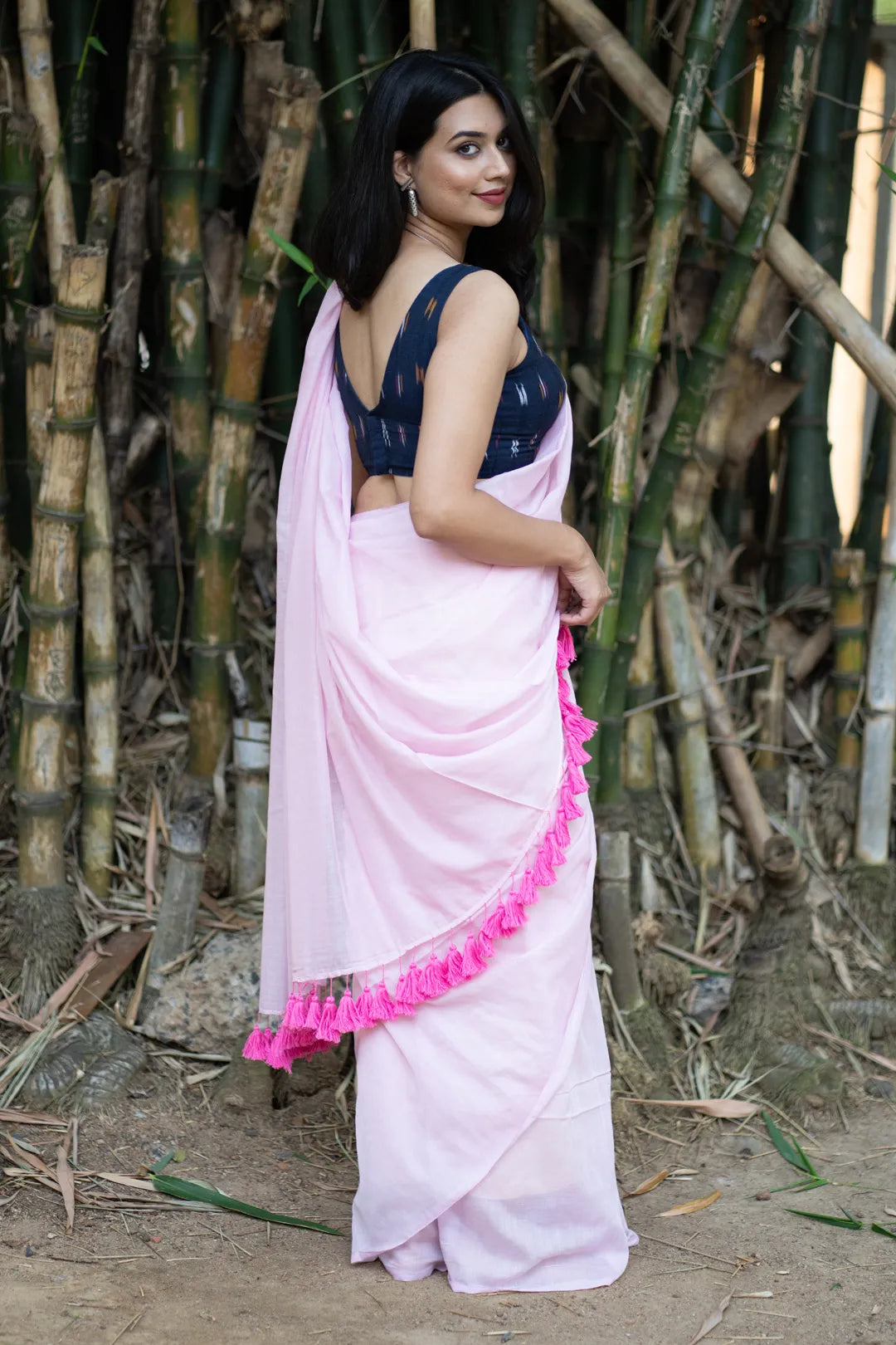 Baby Pink colour handloom cotton Saree - I Love Sarees