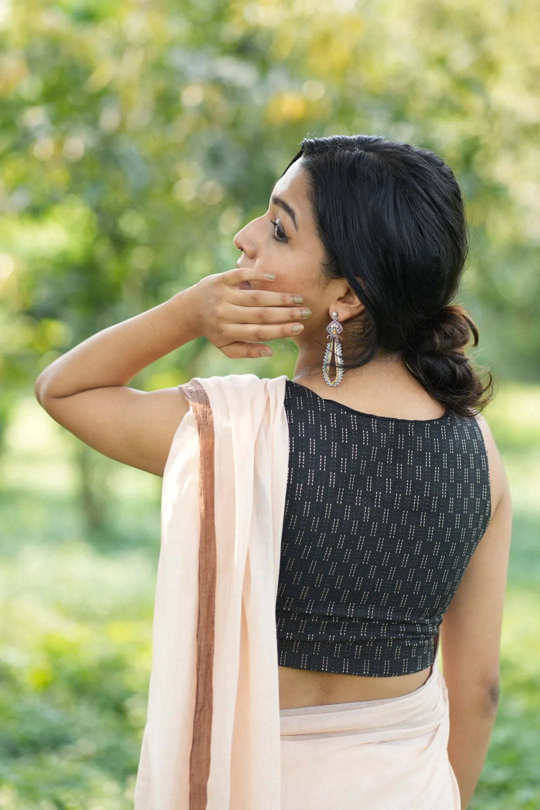 Charcoal Black sleeveless blouse - I Love Sarees