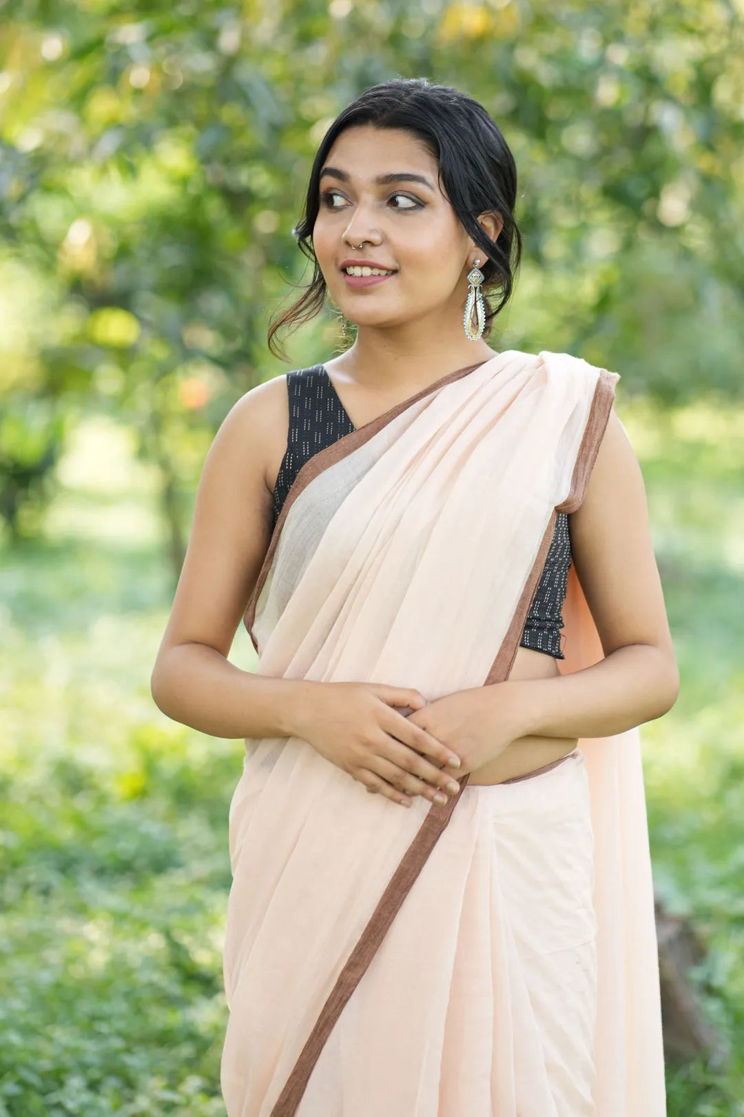 Charcoal Black sleeveless blouse - I Love Sarees