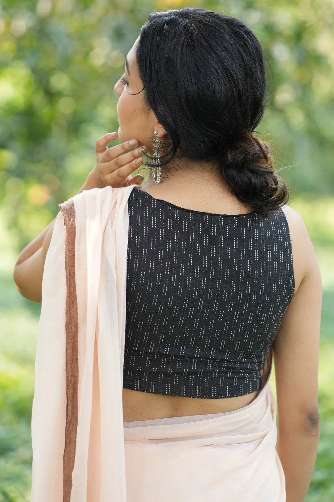 Charcoal Black sleeveless blouse - I Love Sarees