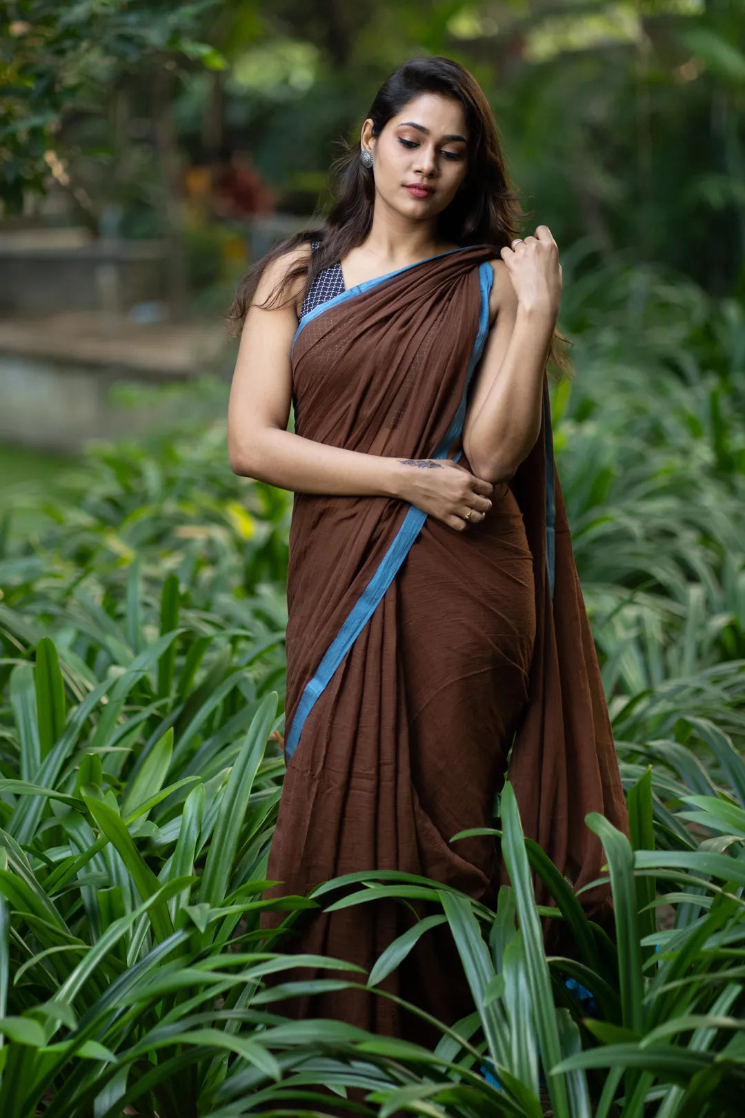 Brown and Blue Combination Saree - pure cotton saree - blue tassels - I Love Sarees