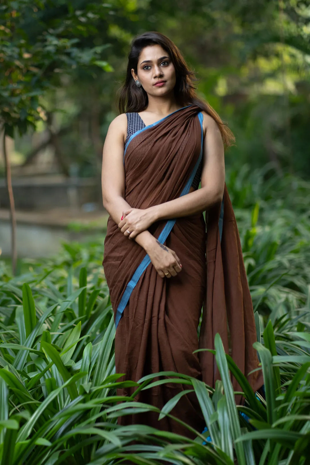 Brown and Blue Combination Saree - pure cotton saree - blue tassels - I Love Sarees