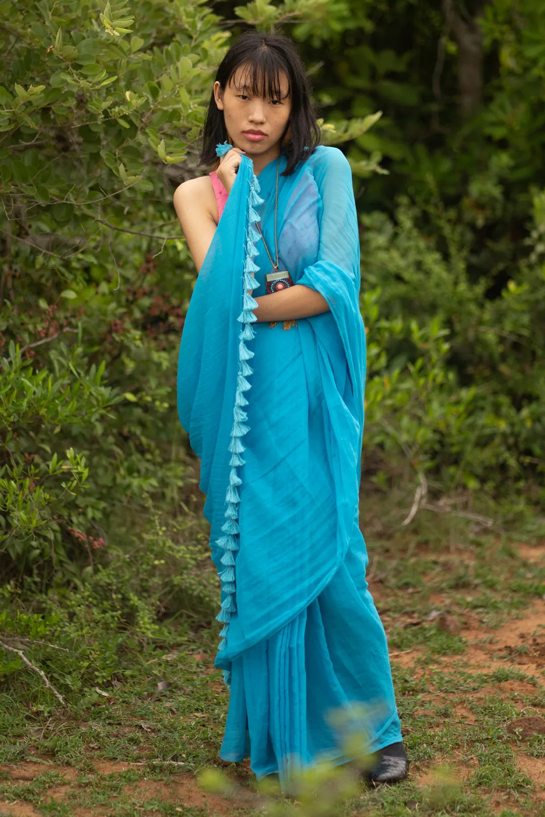 Dark Blue Plain handloom cotton saree - I Love Sarees