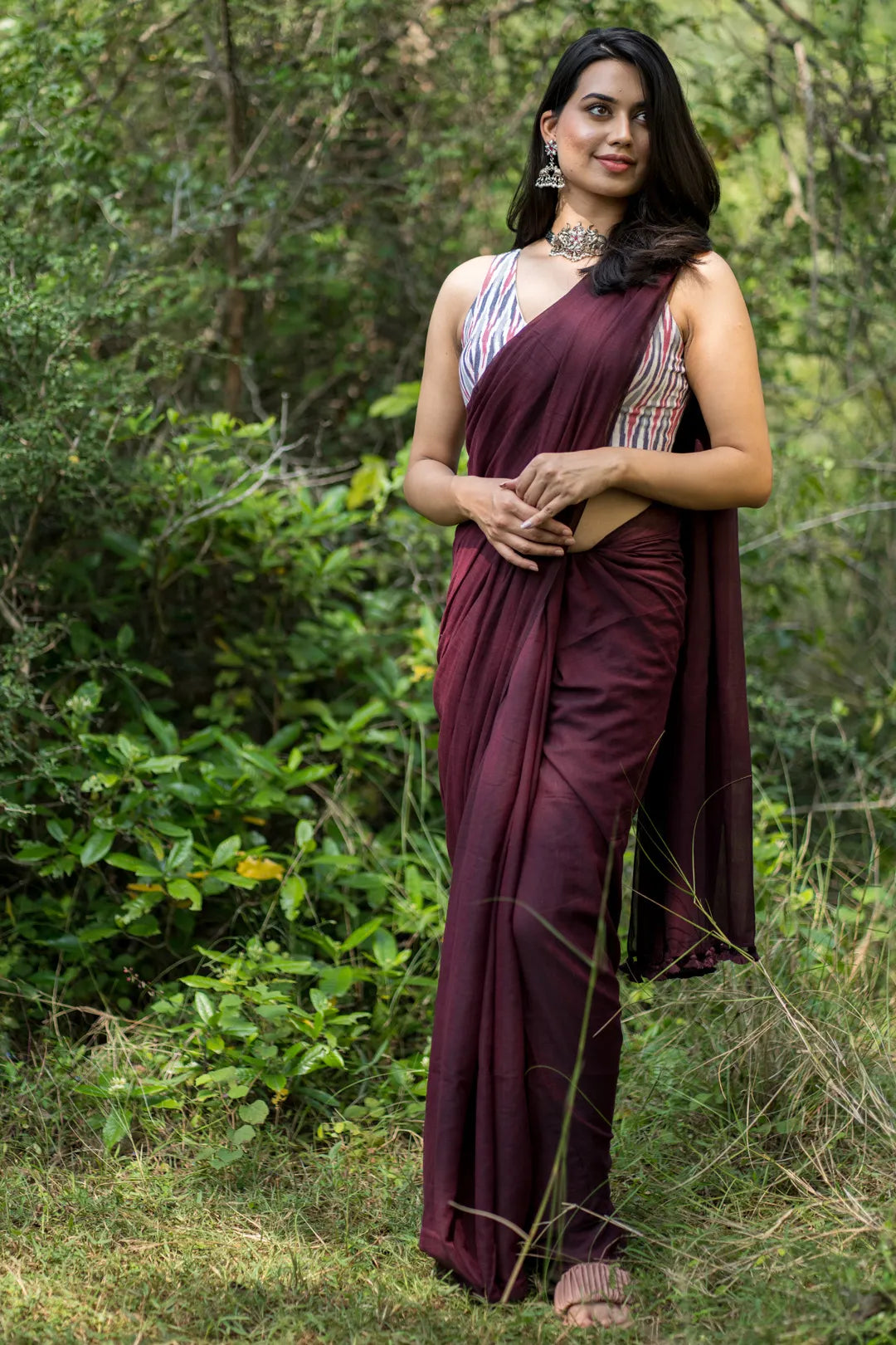 Dark maroon saree - Handloom Cotton Saree with Saree Tassels - I Love Sarees