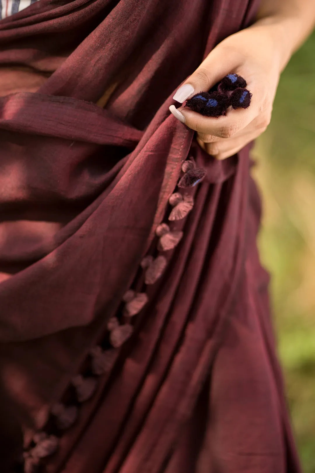 Dark maroon saree - Handloom Cotton Saree with Saree Tassels - I Love Sarees