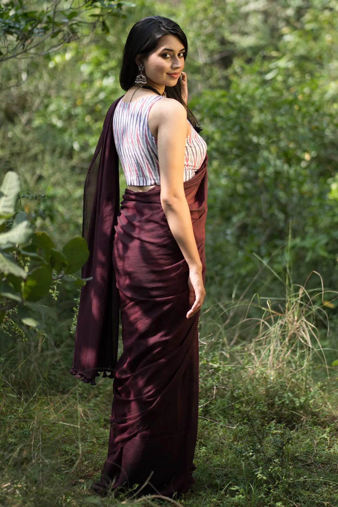 Dark maroon saree - Handloom Cotton Saree with Saree Tassels - I Love Sarees