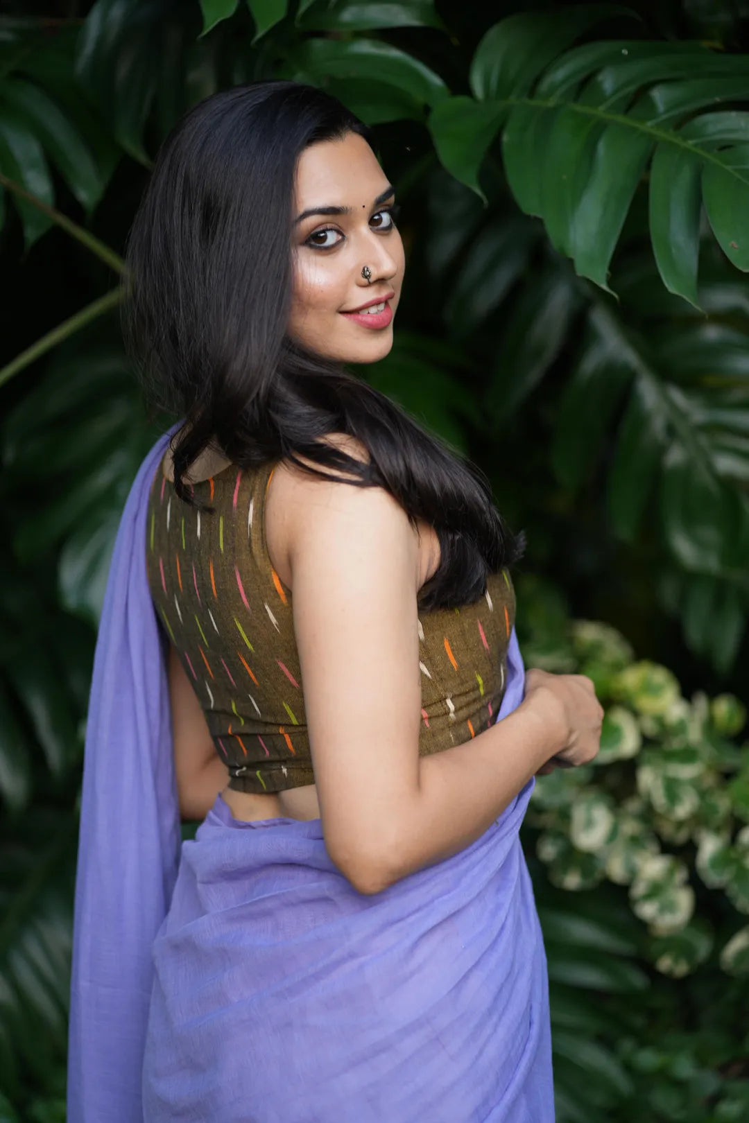 Green V-Neck Sleeveless readymade blouse - I Love Sarees