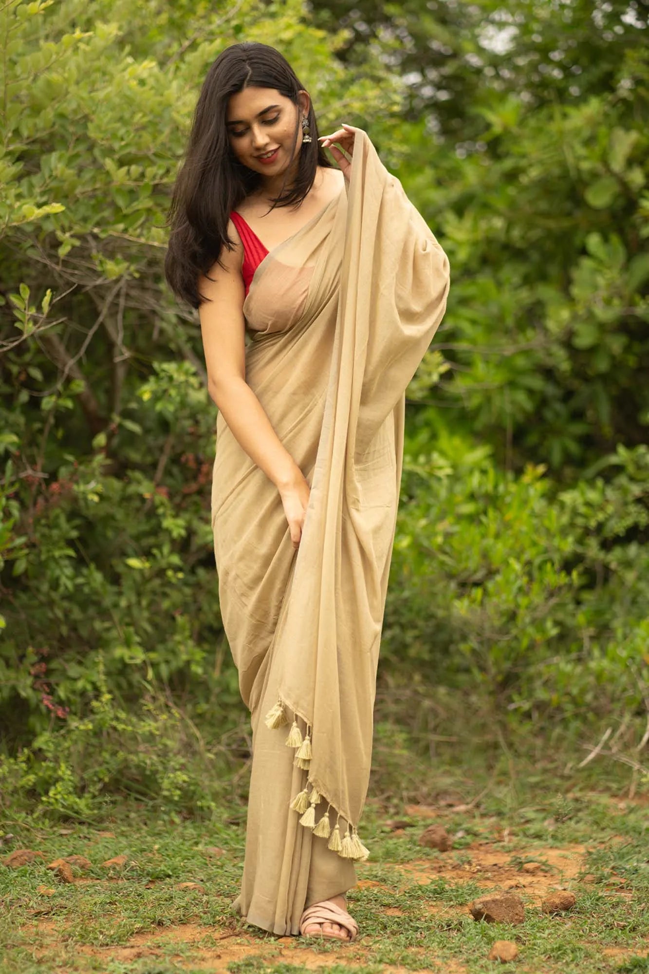 Light Brown Saree - Handloom Plain cotton Saree - I Love Sarees