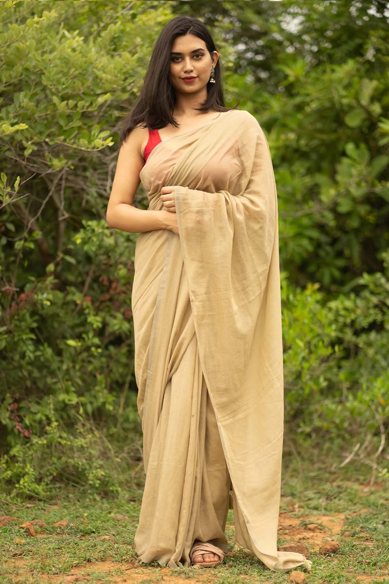 Light Brown Saree - Handloom Plain cotton Saree - I Love Sarees