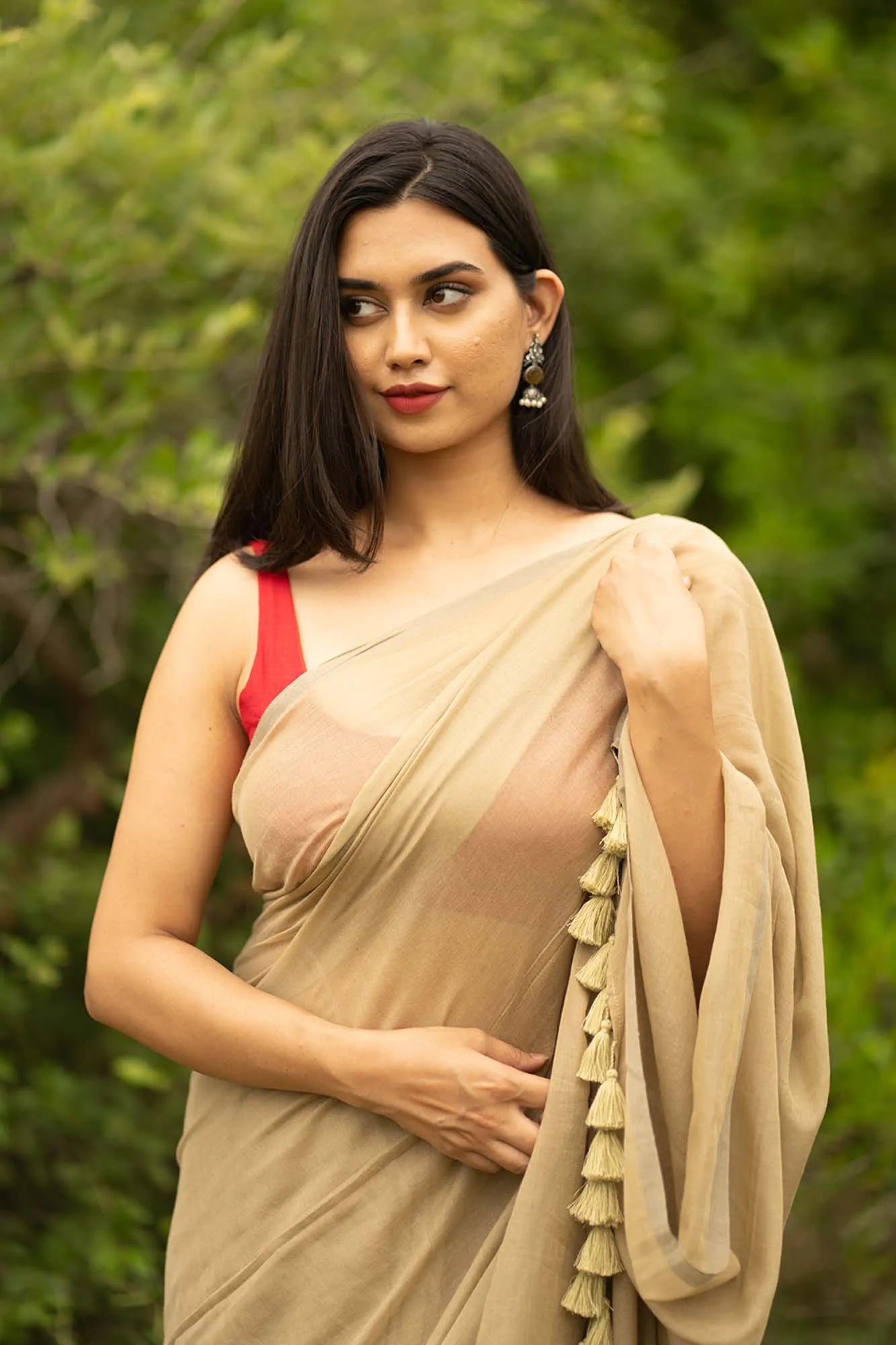 Light Brown Saree - Handloom Plain cotton Saree - I Love Sarees