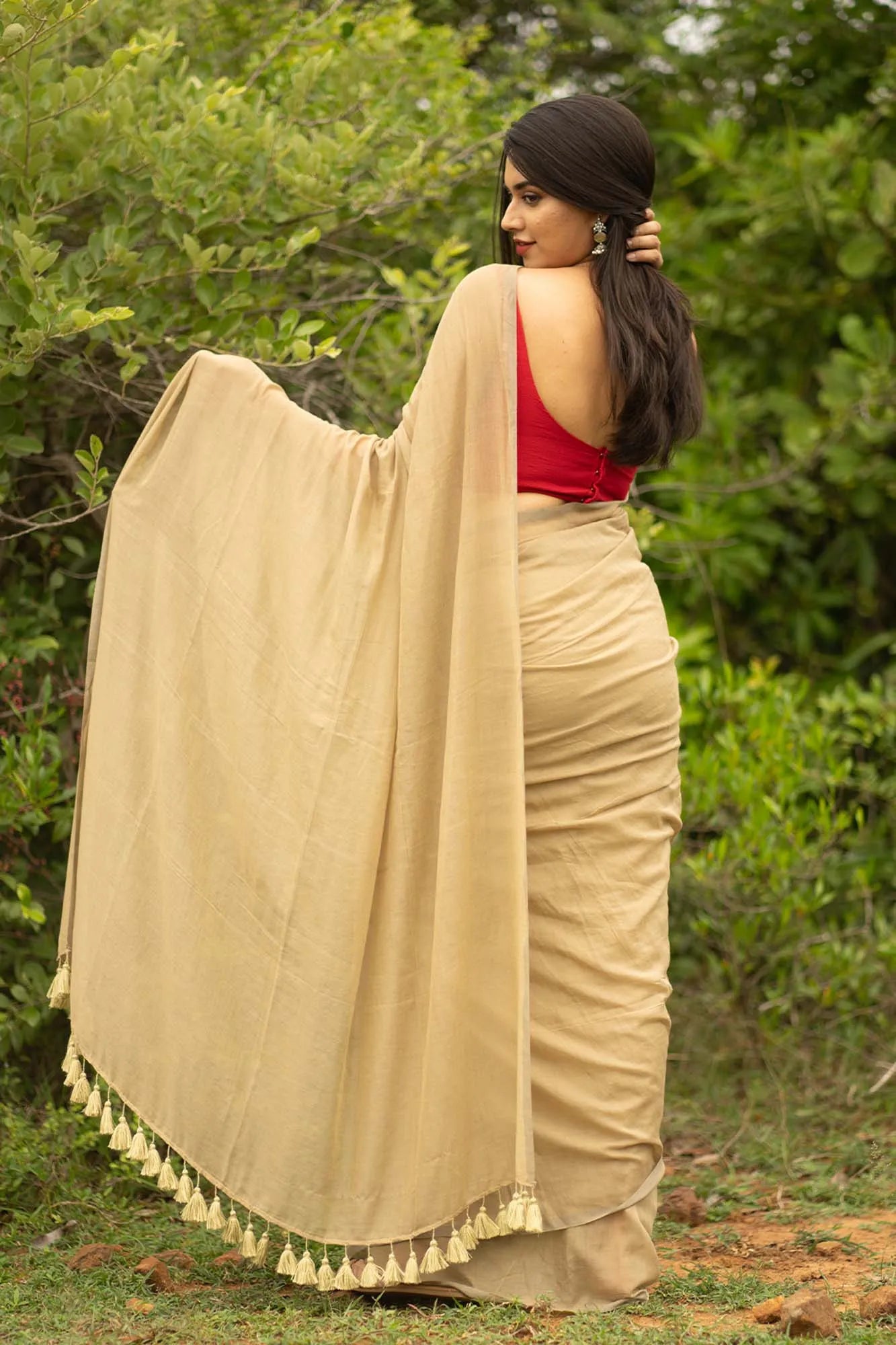 Light Brown Saree - Handloom Plain cotton Saree - I Love Sarees