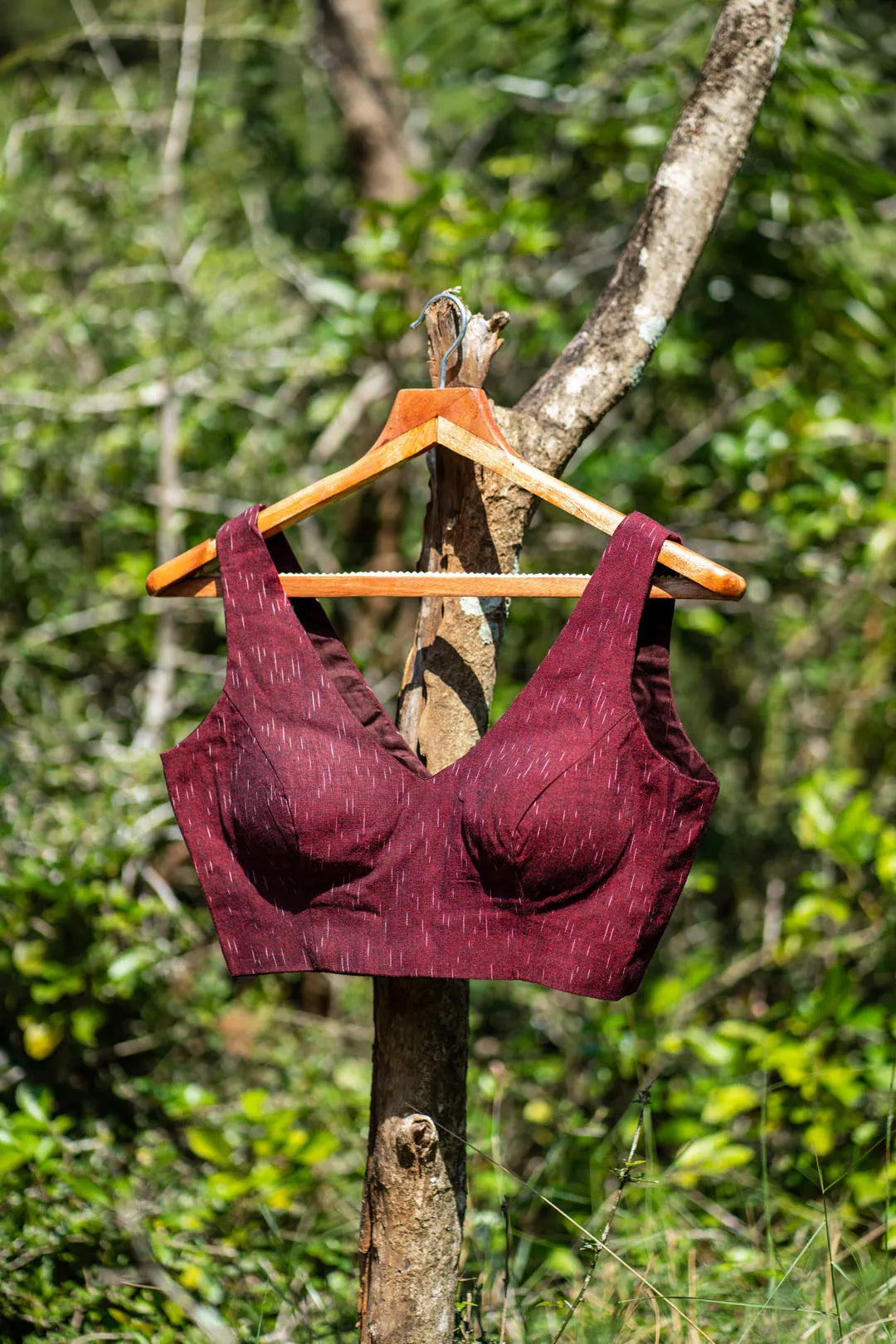 Maroon V-neck Ikkat padded readymade Cotton blouse - I Love Sarees