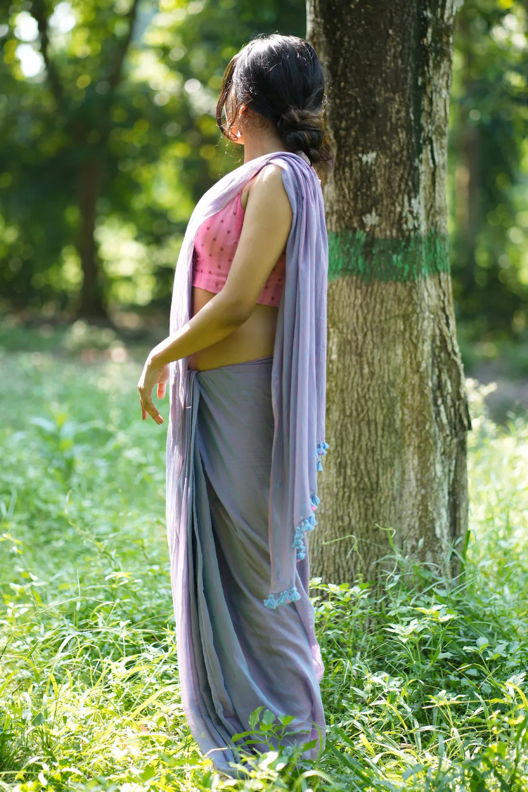 Pink Cotton Sleeveless blouse with dark pink pattern - I Love Sarees
