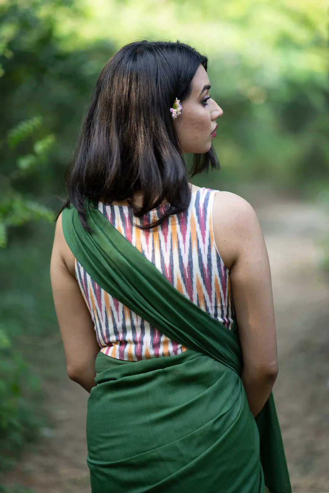 Plain Dark Green Handloom cotton Saree with Green Tassels - I Love Sarees