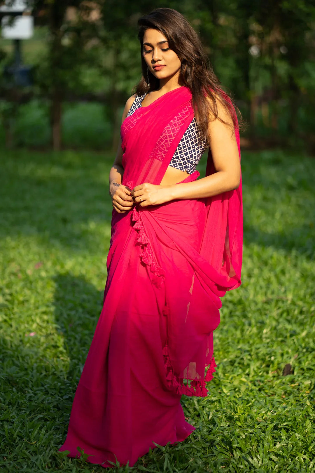 Plain Dark Pink Handloom Cotton Saree - I Love Sarees
