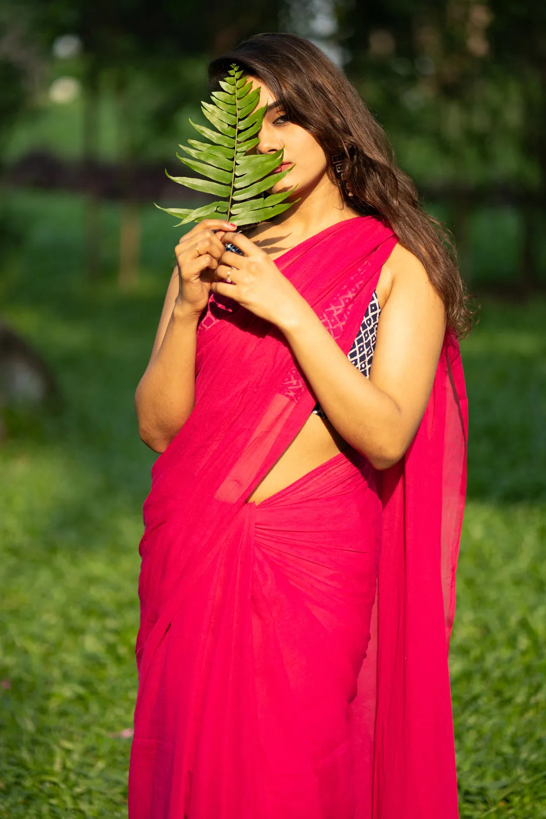 Plain Dark Pink Handloom Cotton Saree - I Love Sarees