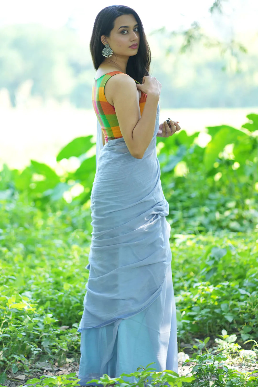 Plain Light Blue Handloom Cotton Saree - I Love Sarees