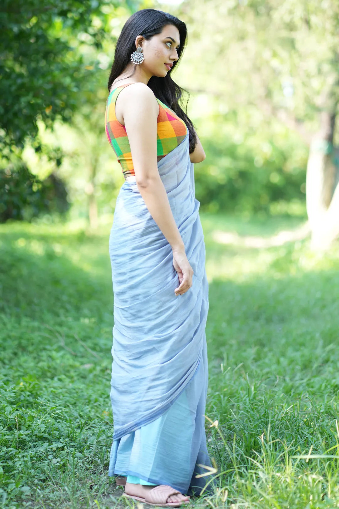 Plain Light Blue Handloom Cotton Saree - I Love Sarees