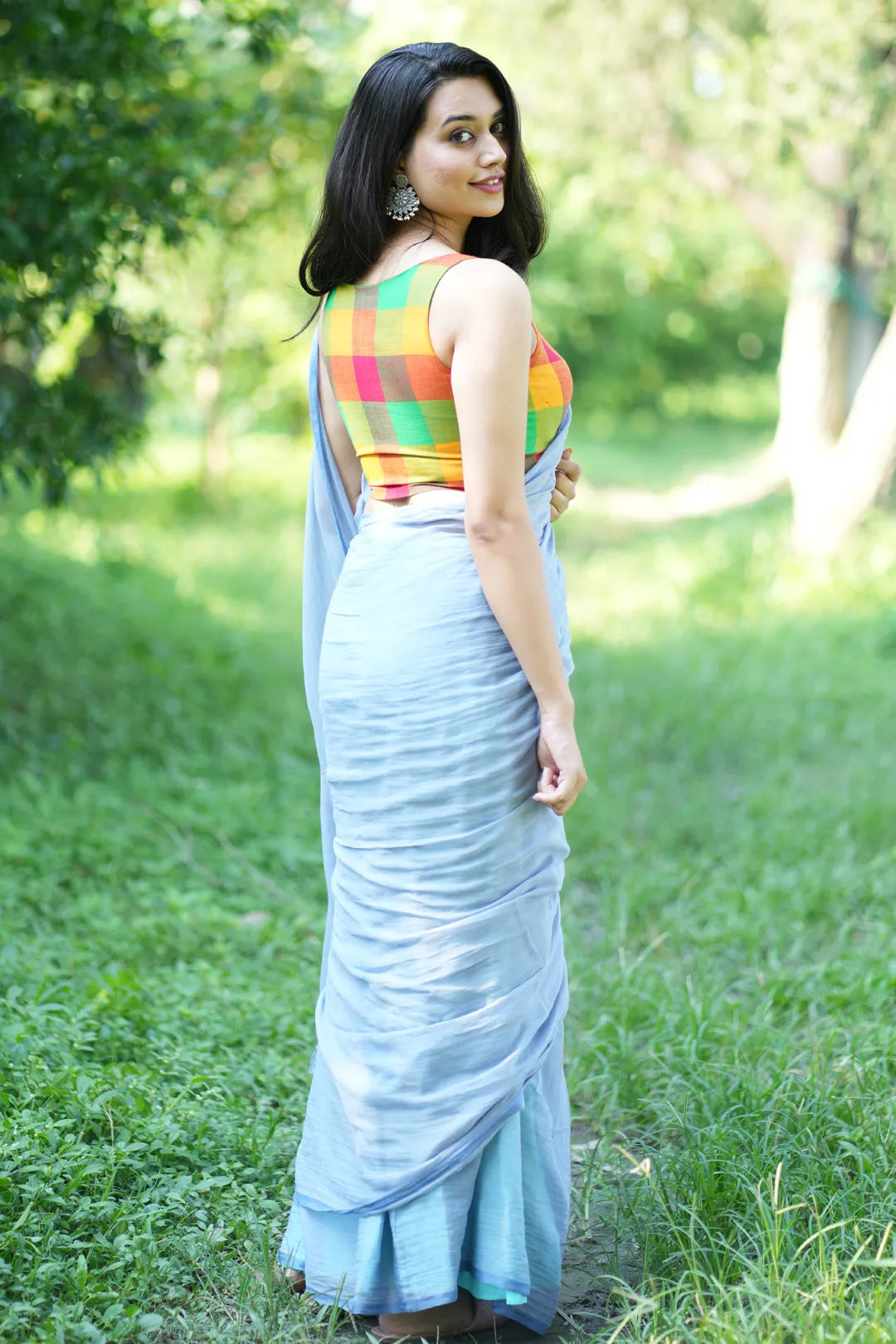 Plain Light Blue Handloom Cotton Saree - I Love Sarees