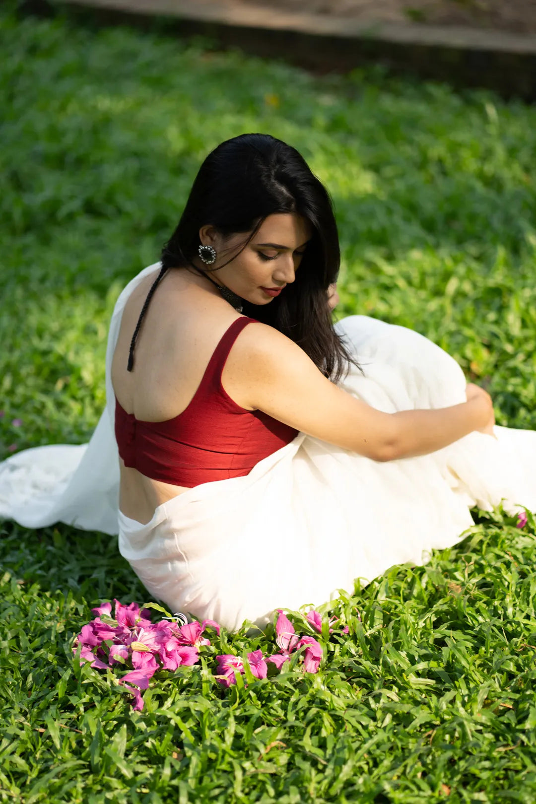 Pure Plain White Handloom cotton saree with White Tassels - I Love Sarees