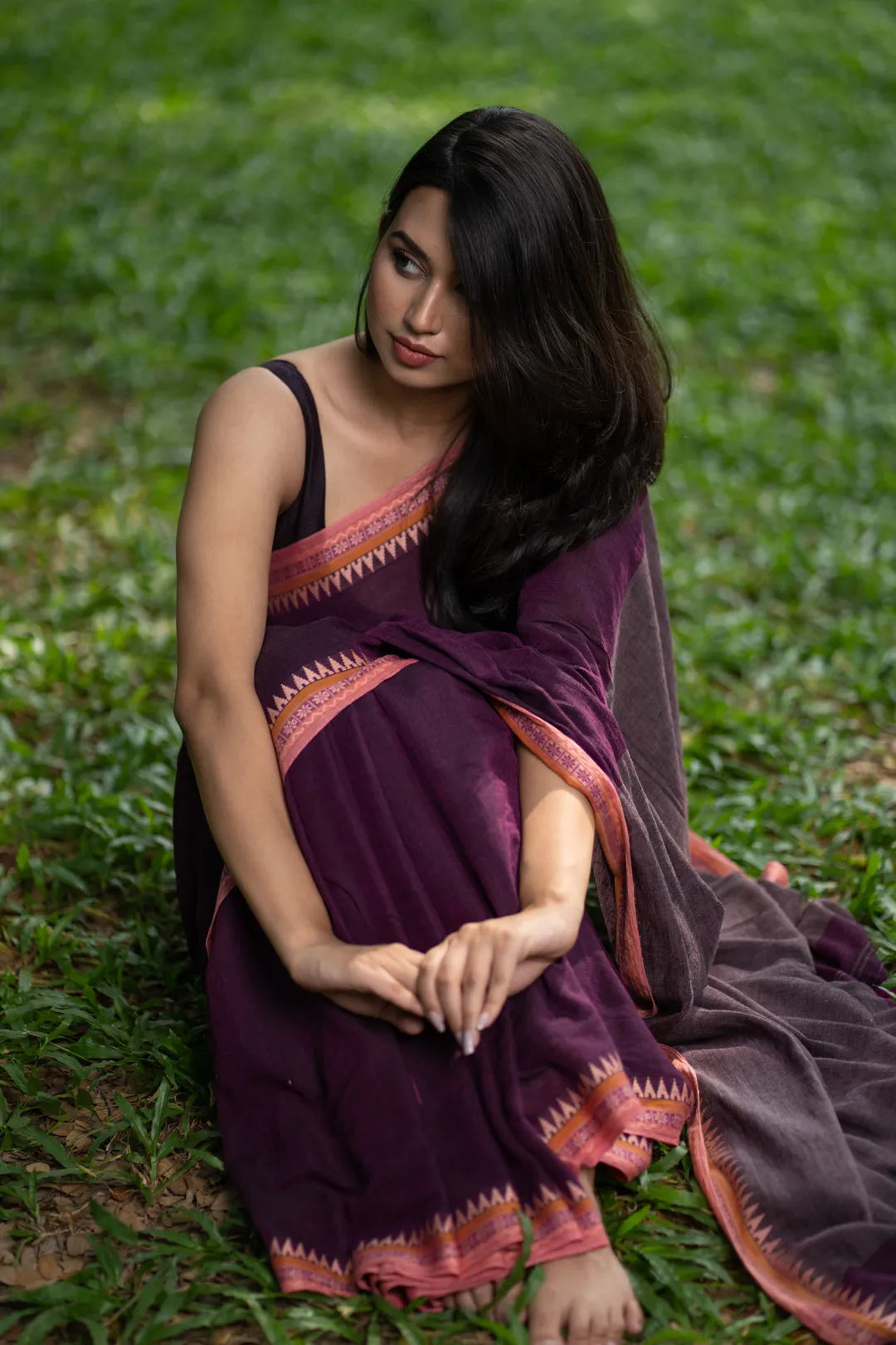 Purple Saree with baby pink jacquard border | Handloom Cotton Saree - I Love Sarees