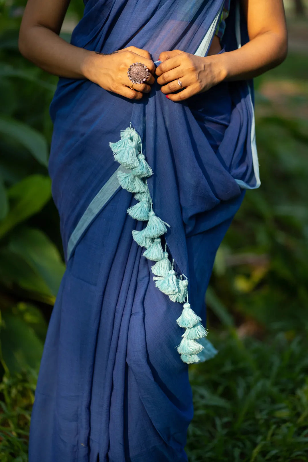 Royal Blue Saree with Blue contrast Border - Handloom Cotton Saree - I Love Sarees