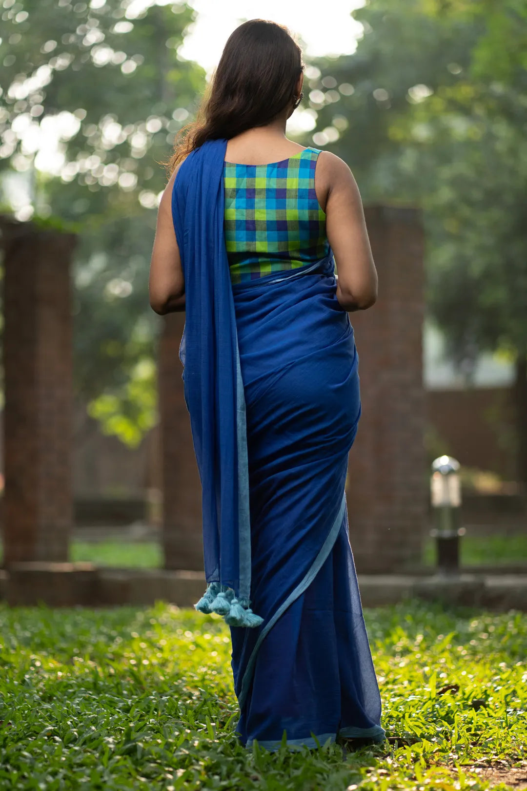 Royal Blue Saree with Blue contrast Border - Handloom Cotton Saree - I Love Sarees
