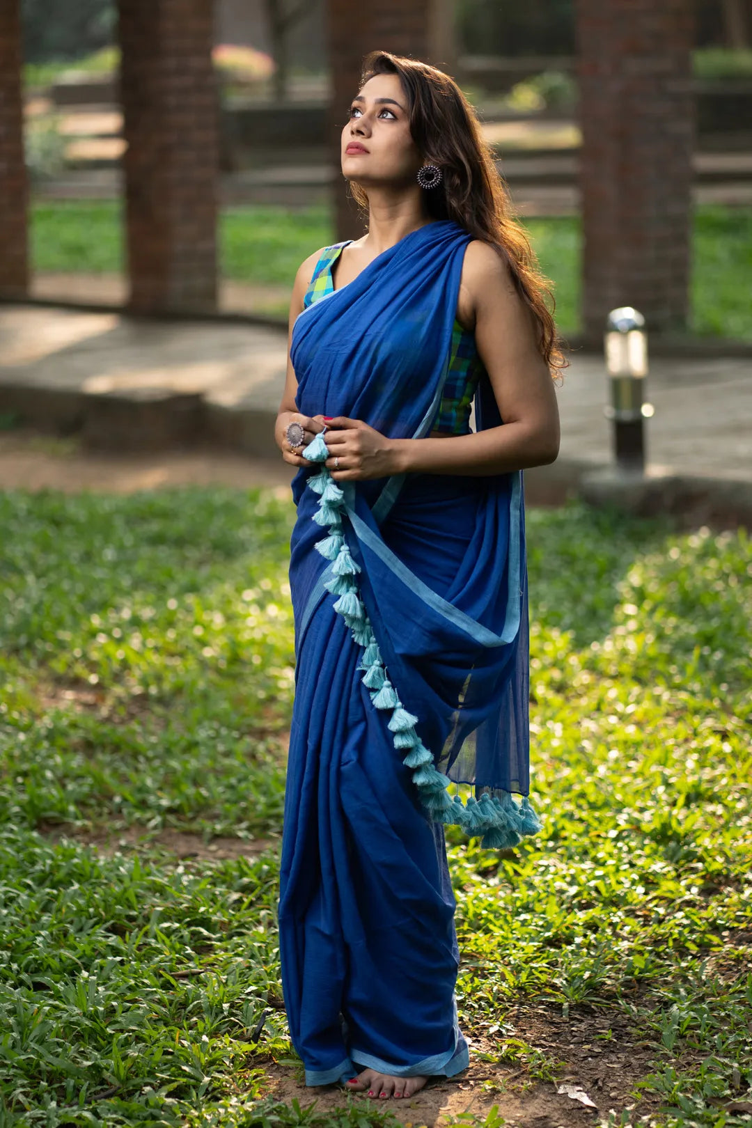 Royal Blue Saree with Blue contrast Border - Handloom Cotton Saree - I Love Sarees