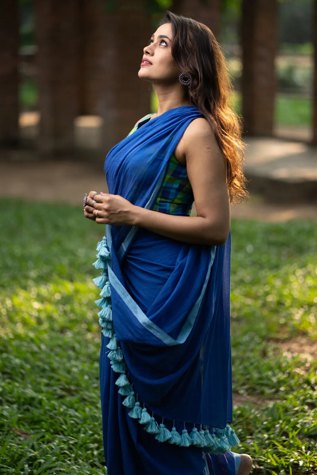 Royal Blue Saree with Blue contrast Border - Handloom Cotton Saree - I Love Sarees