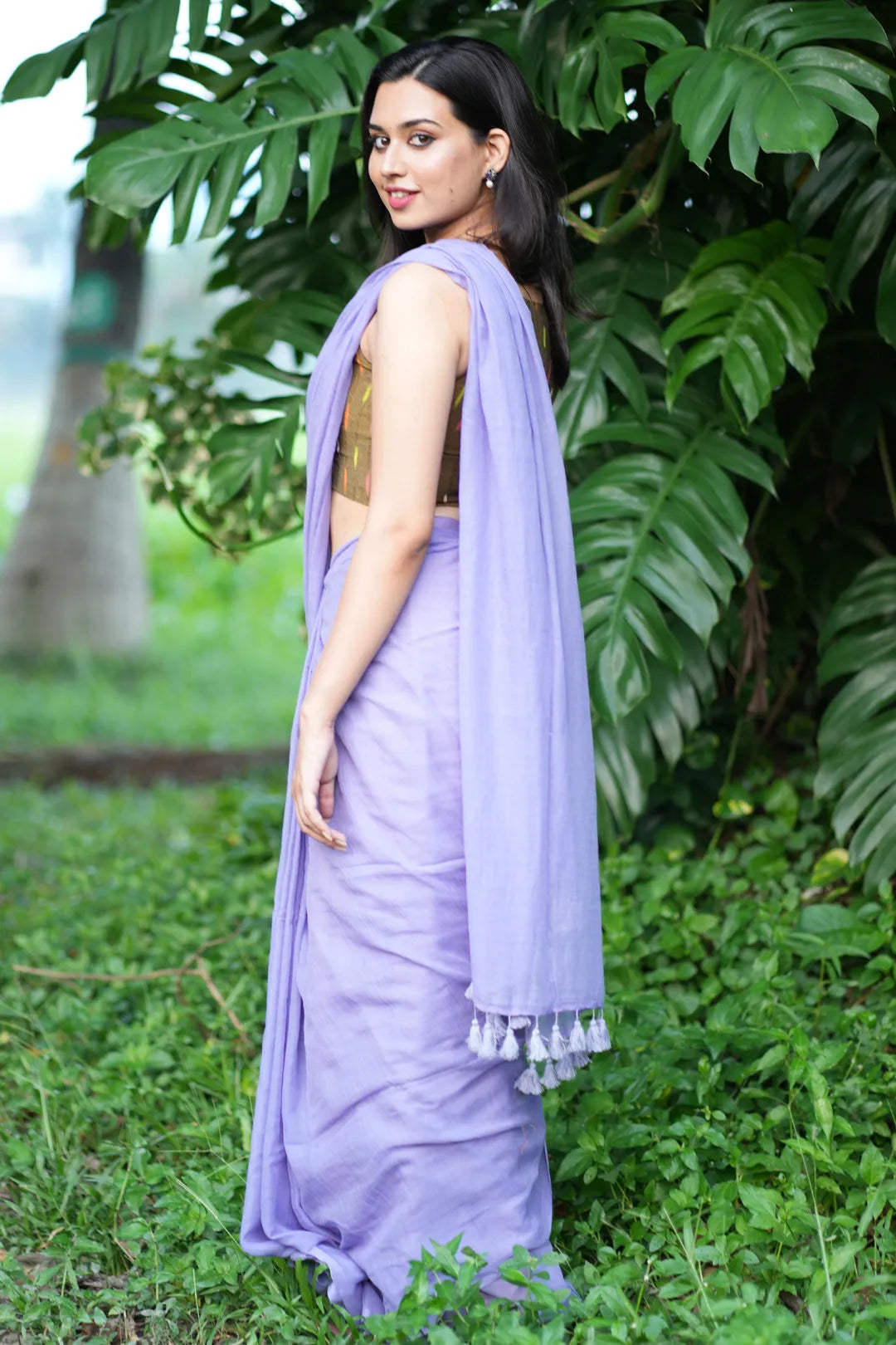 Royal Lilac Saree - Handloom cotton Saree with Tassels - I Love Sarees